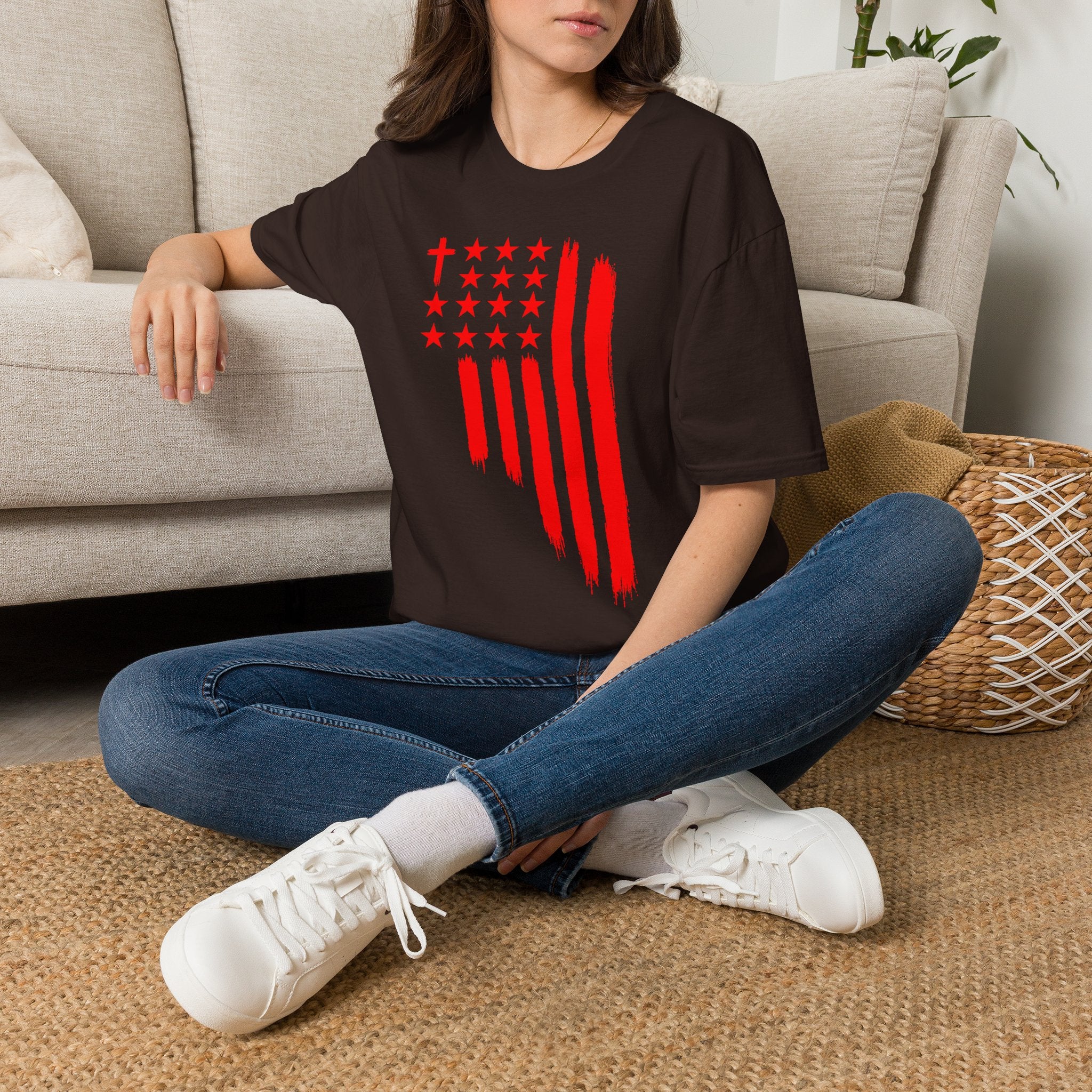 Patriotic Red Brushstroke Flag T‑Shirt