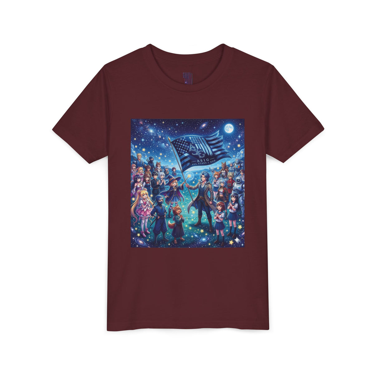 Starry Night Patriotic Kids T‑Shirt (American Flag & Kids Illustration)