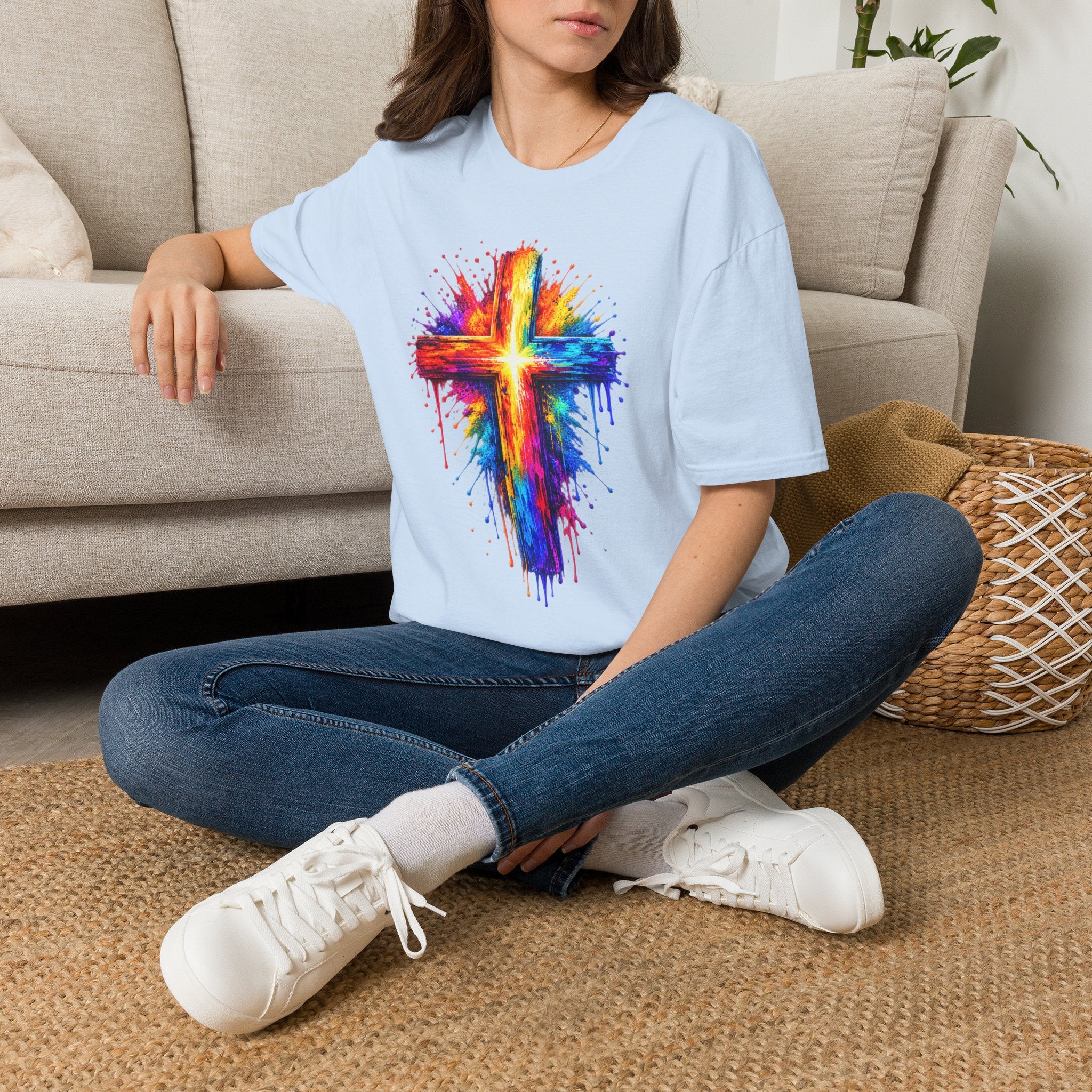 Rainbow Watercolor Cross T-Shirt
