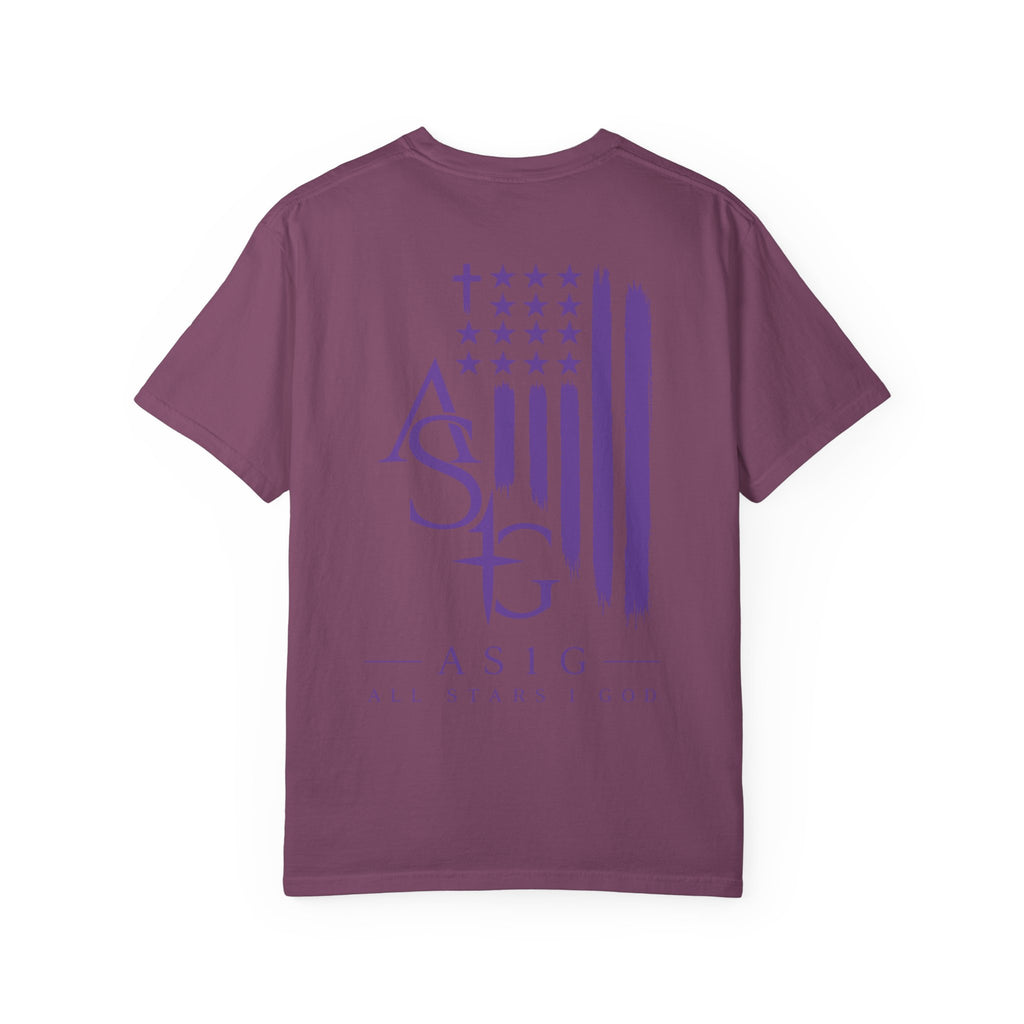 ASIG All Stars & God Flag T‑Shirt — Purple Brushstroke American Flag Tee