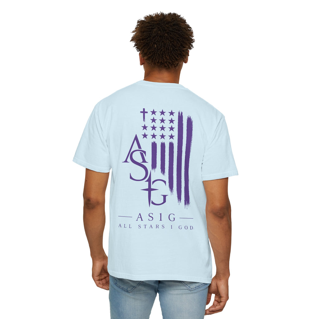 ASIG All Stars & God Flag T‑Shirt — Purple Brushstroke American Flag Tee