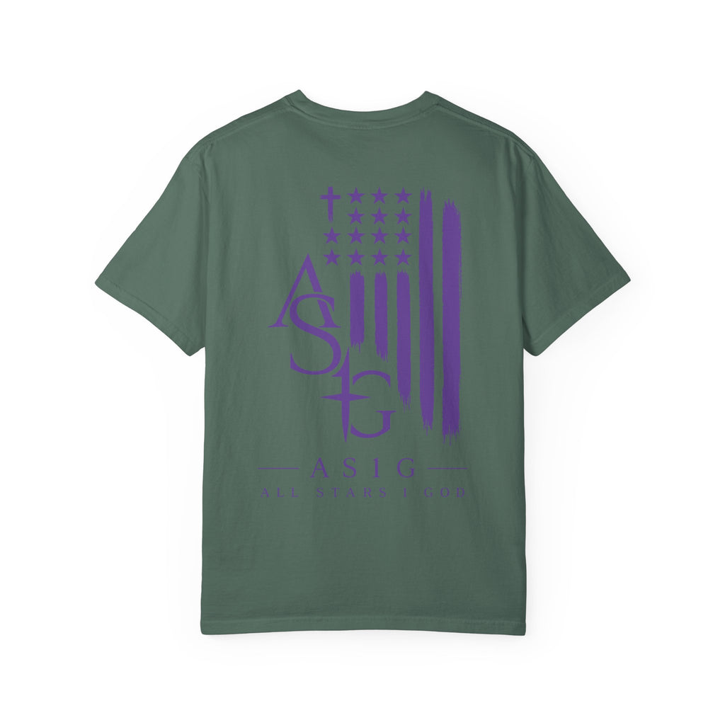 ASIG All Stars & God Flag T‑Shirt — Purple Brushstroke American Flag Tee