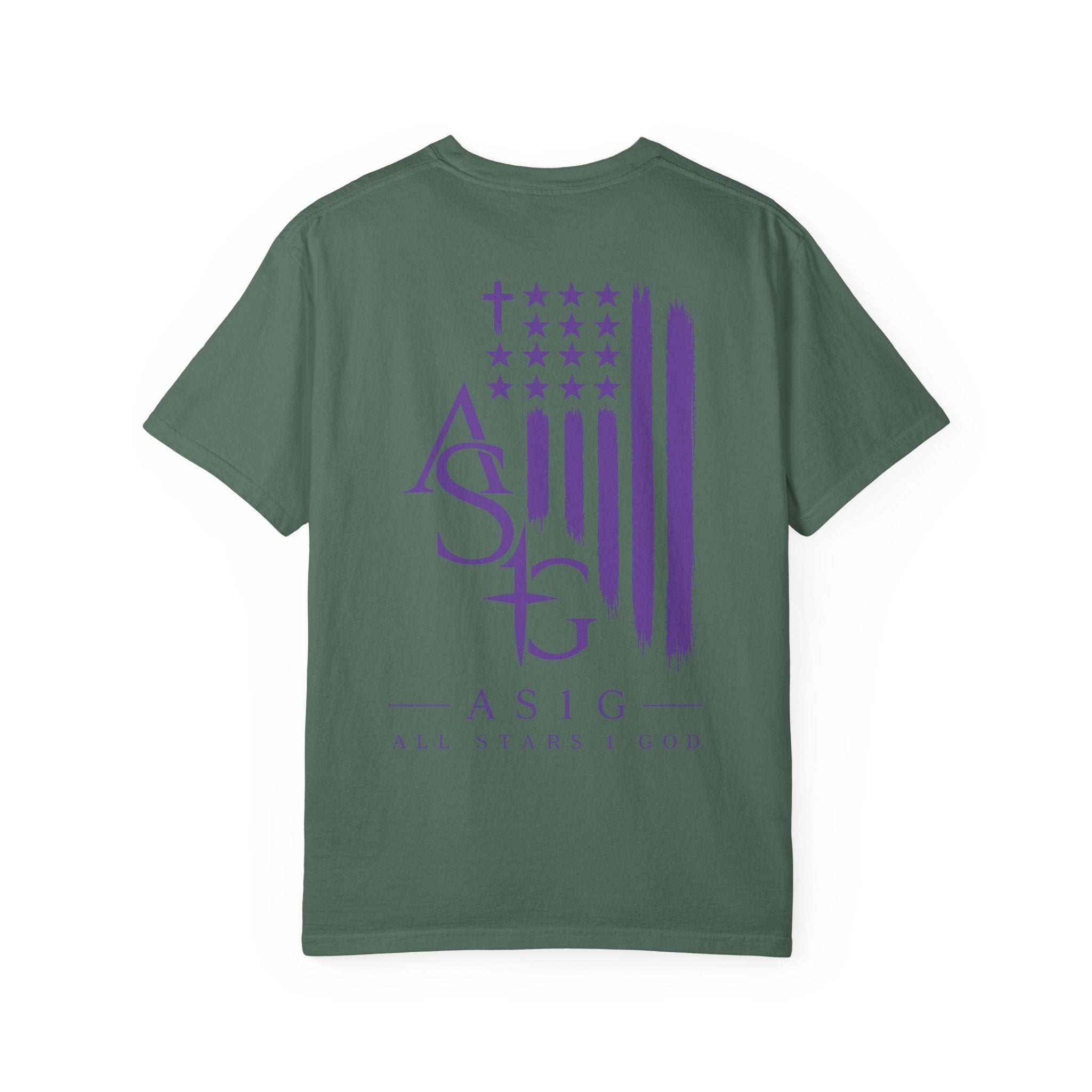 ASIG All Stars & God Flag T‑Shirt — Purple Brushstroke American Flag Tee