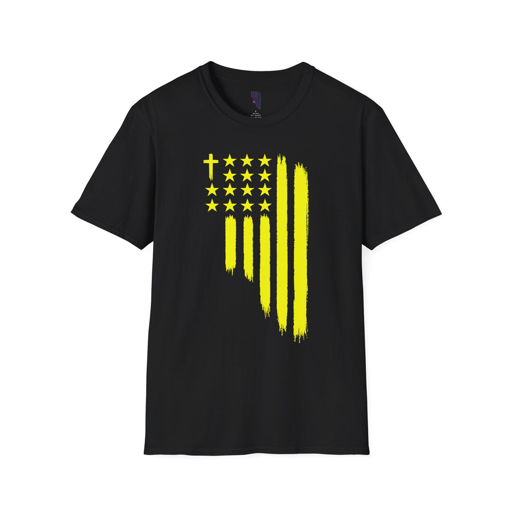 Neon Yellow Stylized American Flag T-Shirt