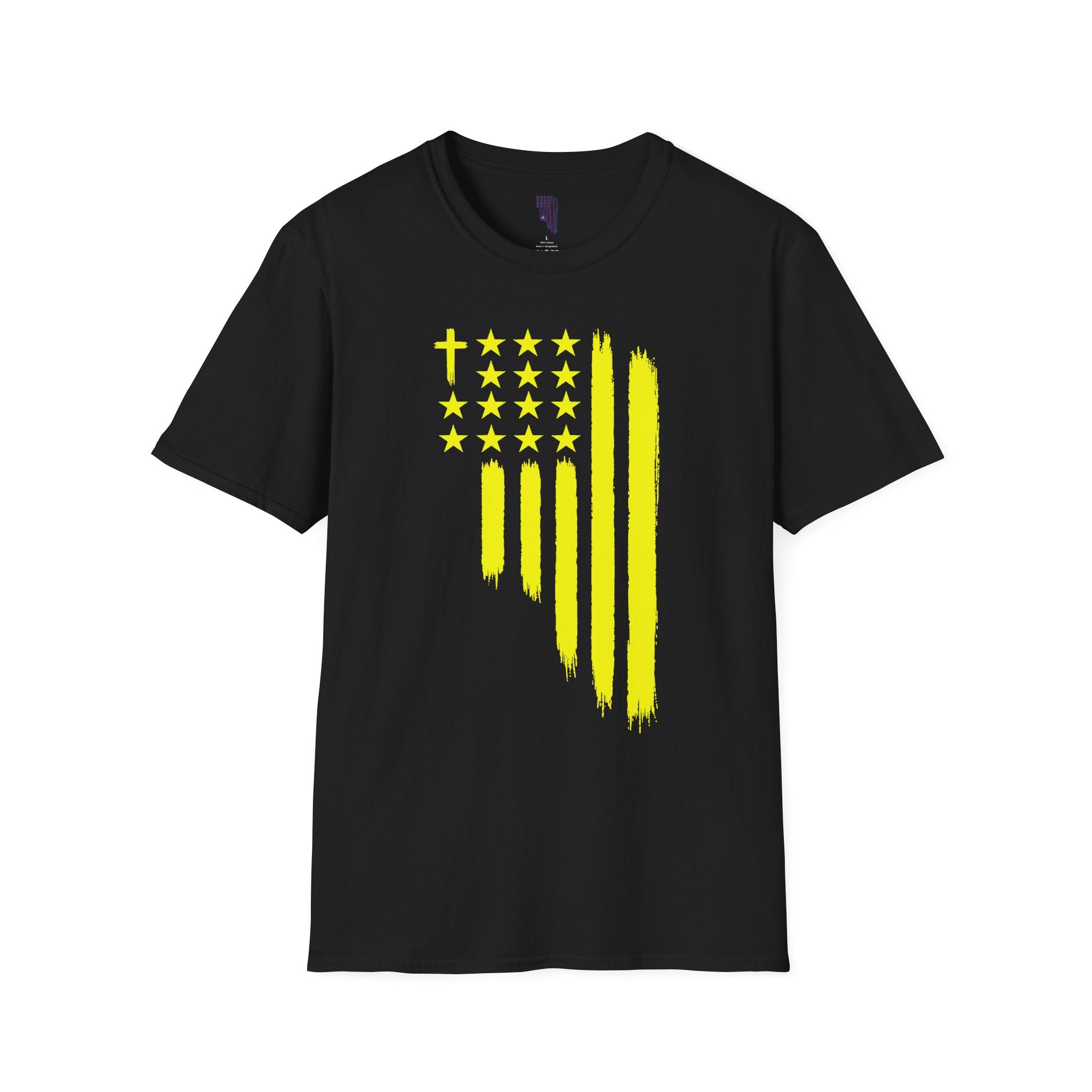 Neon Yellow Stylized American Flag T-Shirt