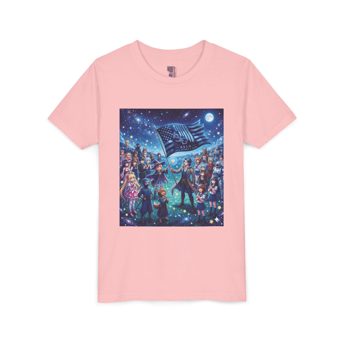 Starry Night Patriotic Kids T‑Shirt (American Flag & Kids Illustration)