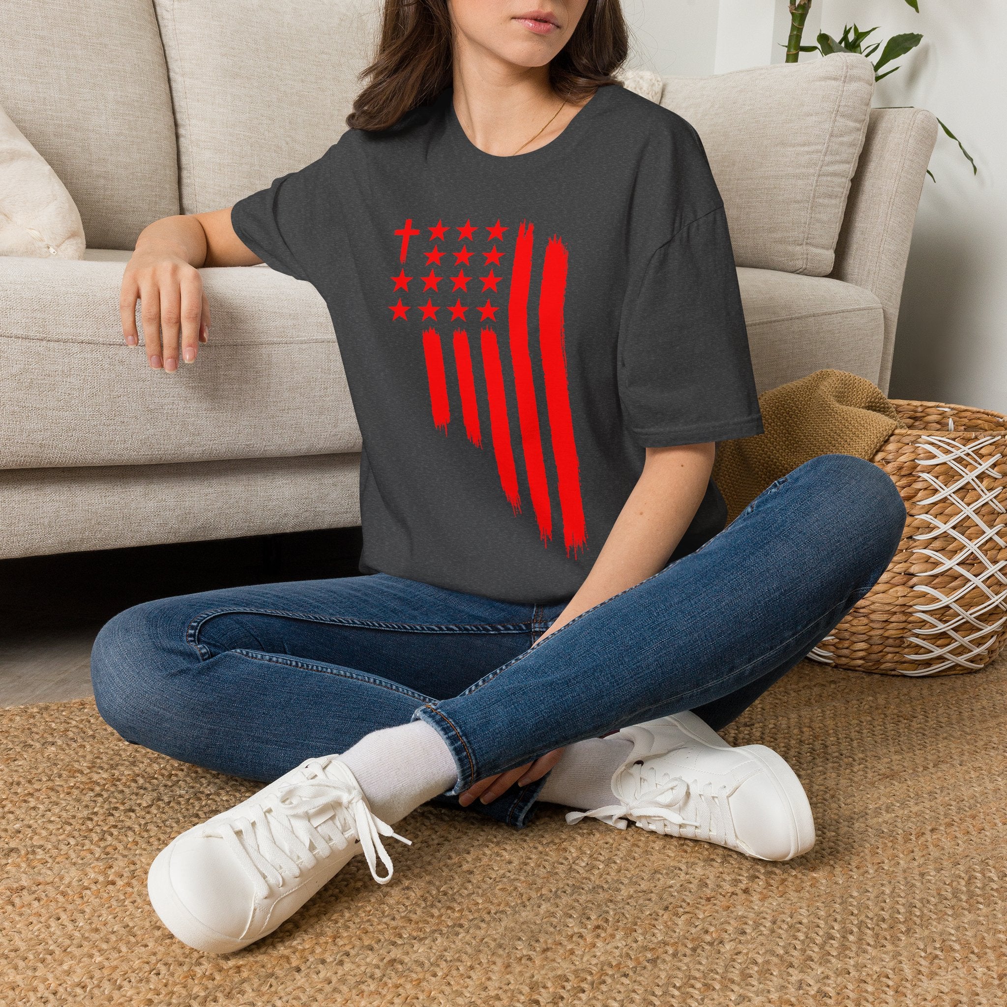 Patriotic Cross & Stars Flag T-Shirt — Christian American Flag Tee