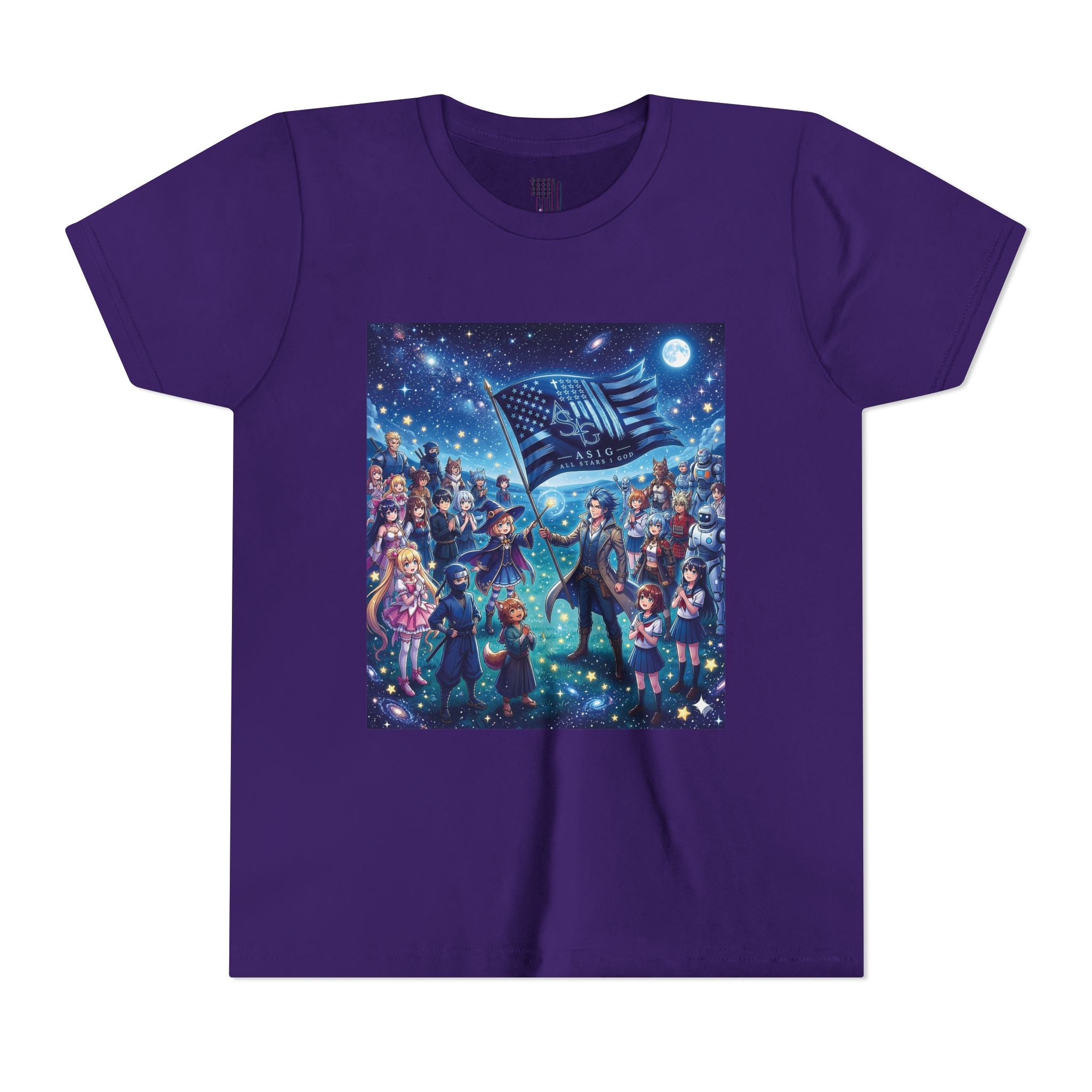 Youth Tee — Starry Night Patriotic Kids T‑Shirt (American Flag & Kids Illustration)