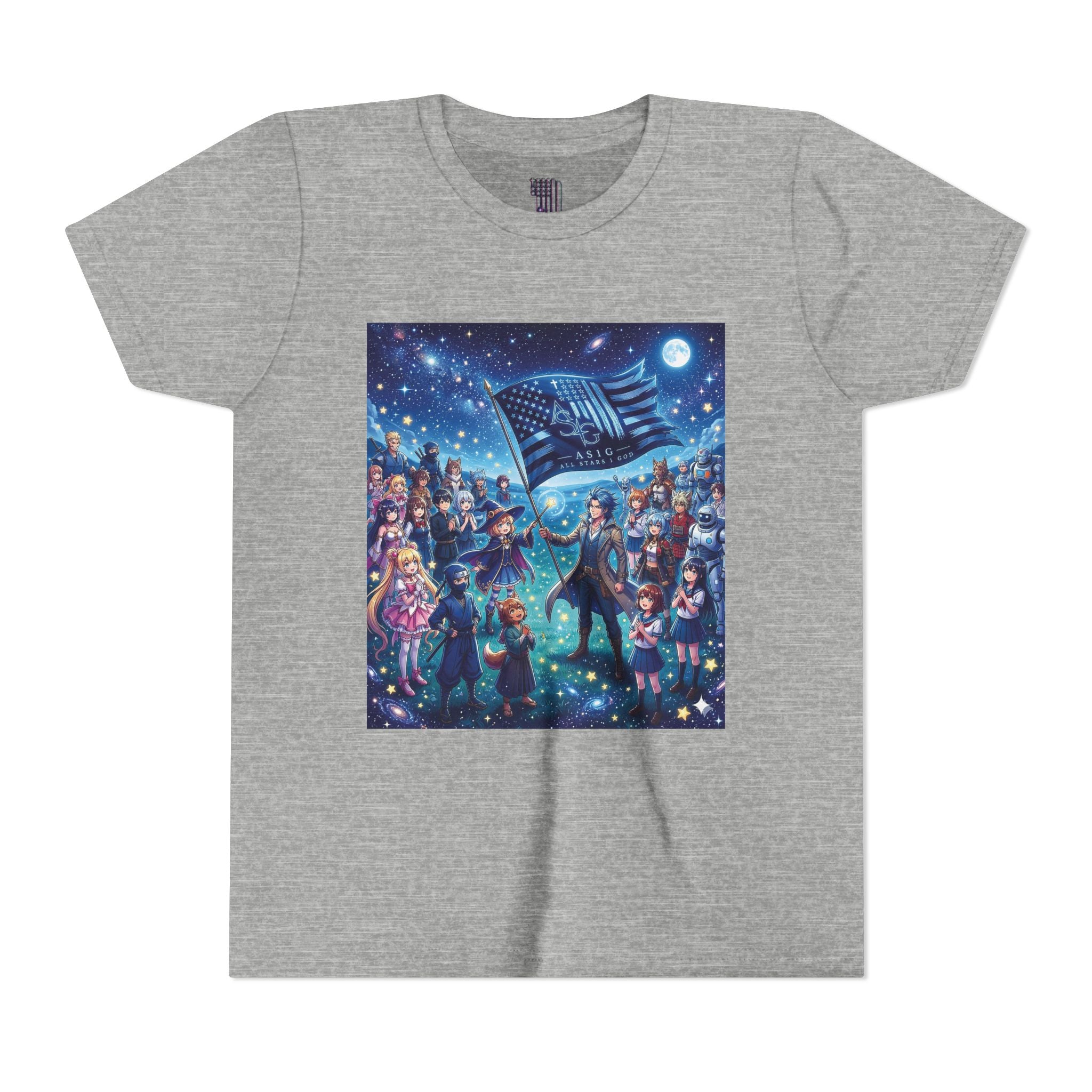 Youth Tee — Starry Night Patriotic Kids T‑Shirt (American Flag & Kids Illustration)