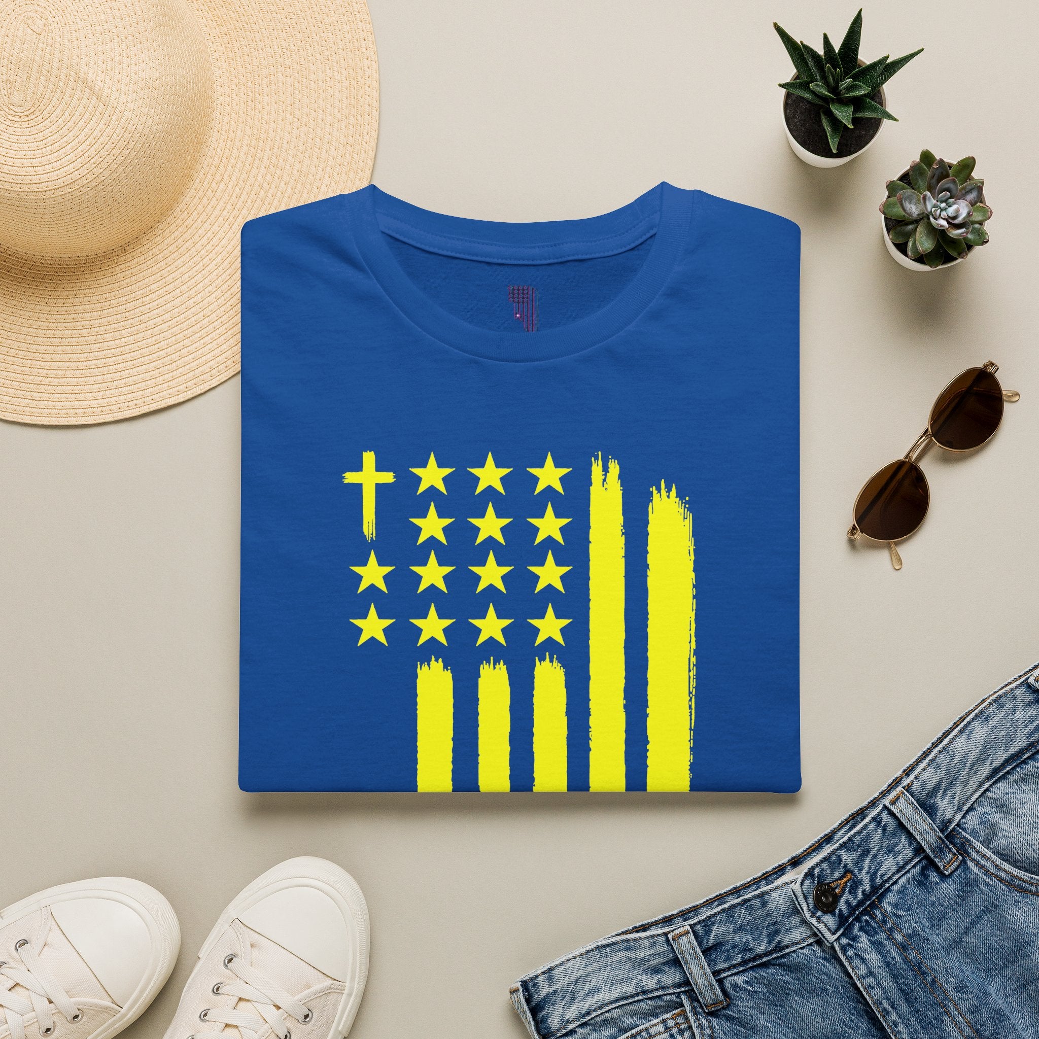 Neon Yellow Stylized American Flag T-Shirt