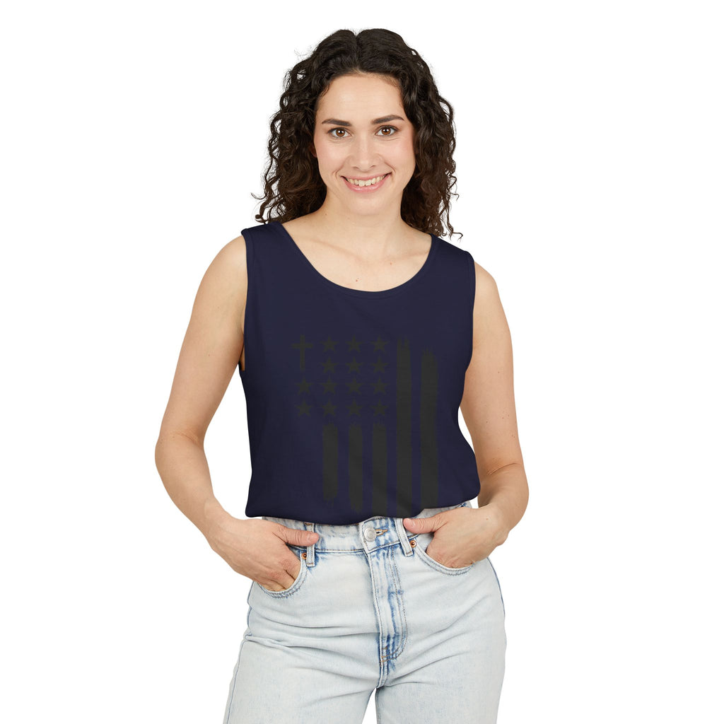 1st set of colors ALL STARS Flag Tank Top — Distressed Cross & Stars Patriotic Tank