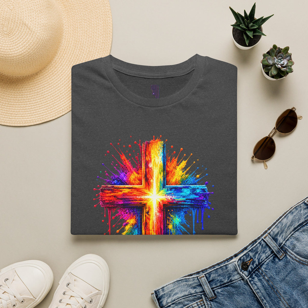 Rainbow Watercolor Cross T-Shirt