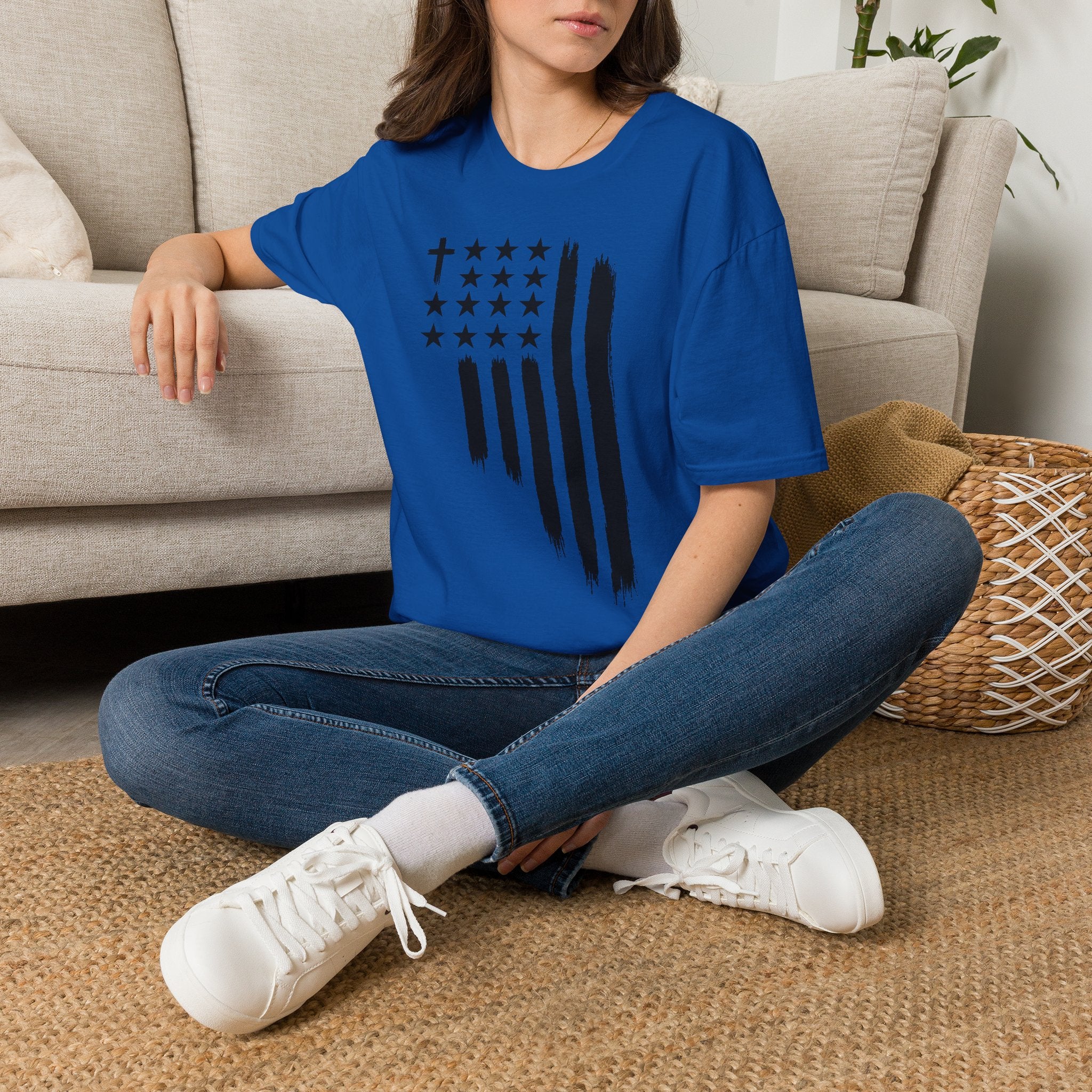 Christian Flag T-Shirt — Distressed American Cross Stars Tee