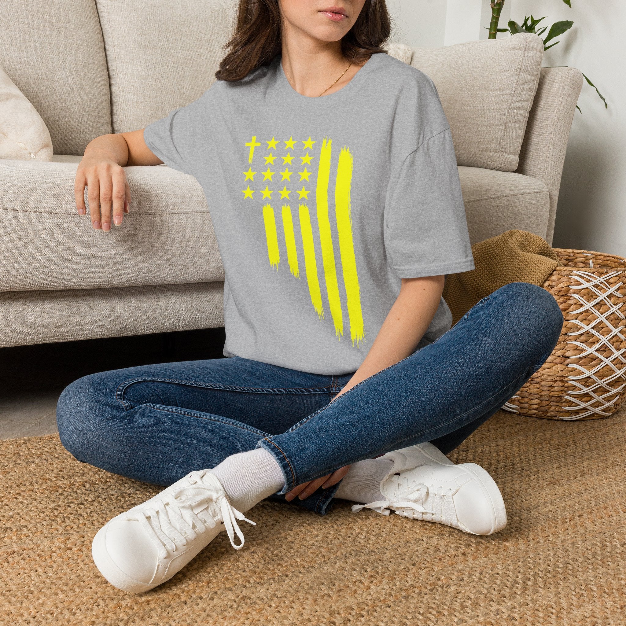 Neon Yellow Stylized American Flag T-Shirt