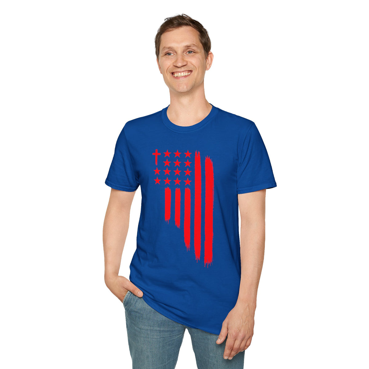 Patriotic Red Brushstroke Flag T‑Shirt