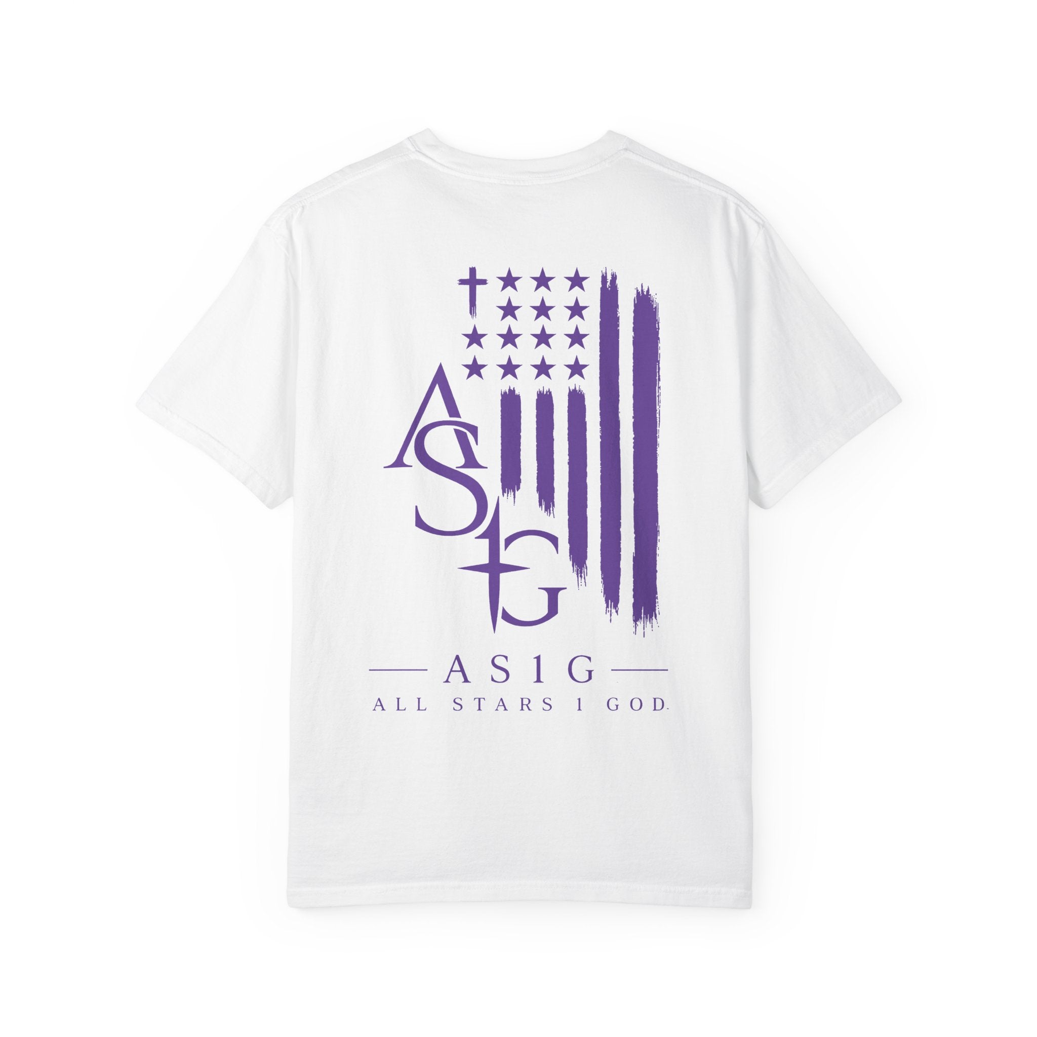 ASIG All Stars & God Flag T‑Shirt — Purple Brushstroke American Flag Tee