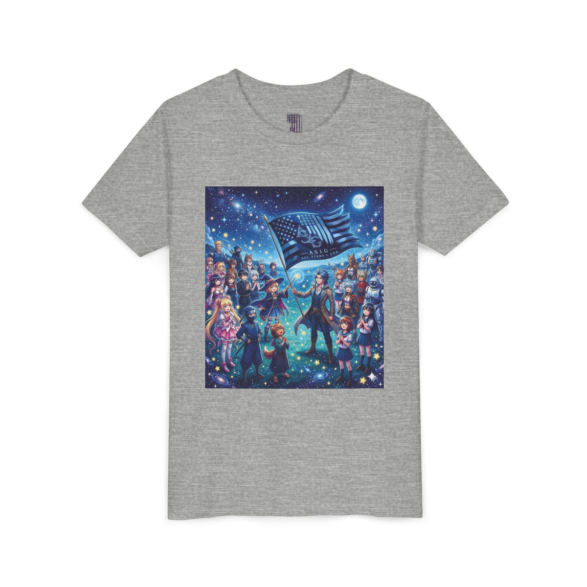 Starry Night Patriotic Kids T‑Shirt (American Flag & Kids Illustration)