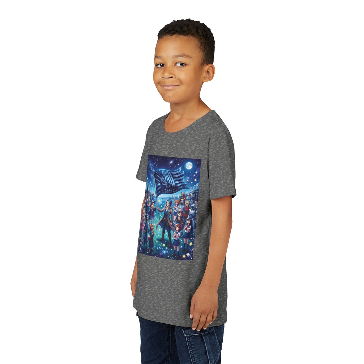 Starry Night Patriotic Kids T‑Shirt (American Flag & Kids Illustration)