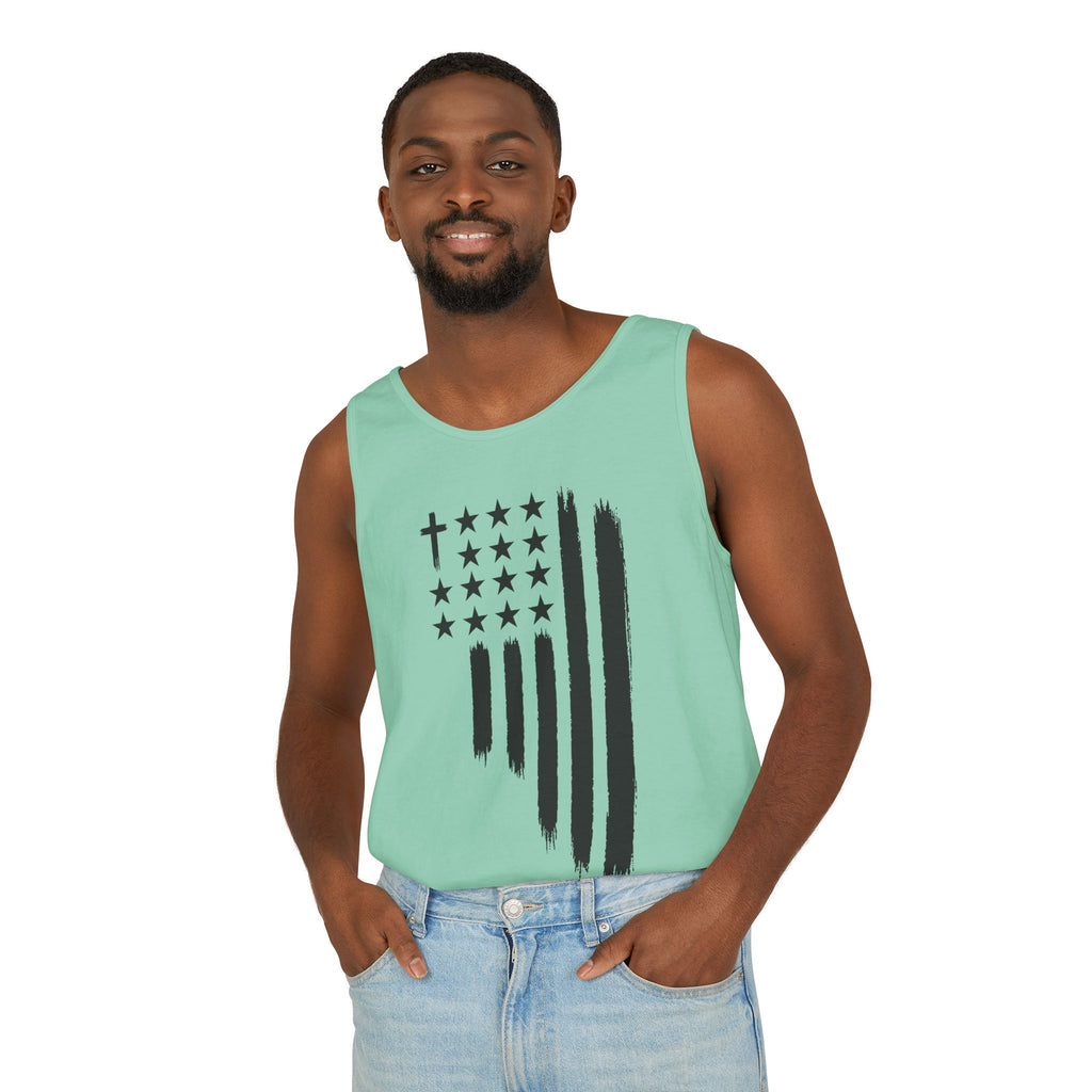2nd set of colors ALL STARS Flag Tank Top — Distressed Cross & Stars Patriotic Design