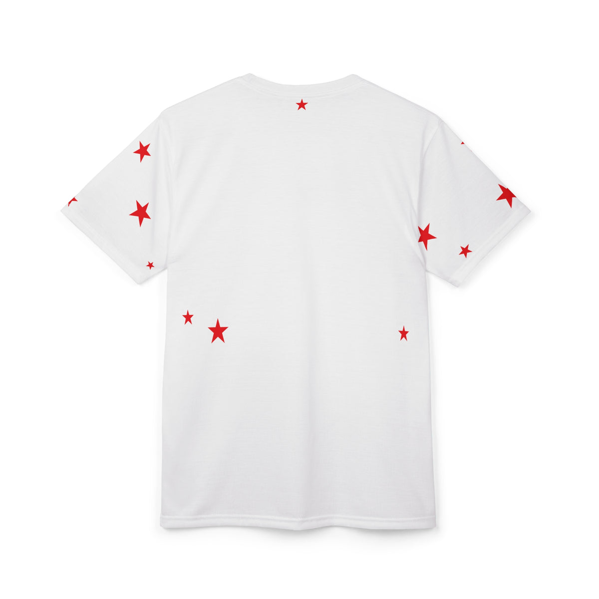 White Tee with Red Stars & Cross — Christian Graphic T‑Shirt