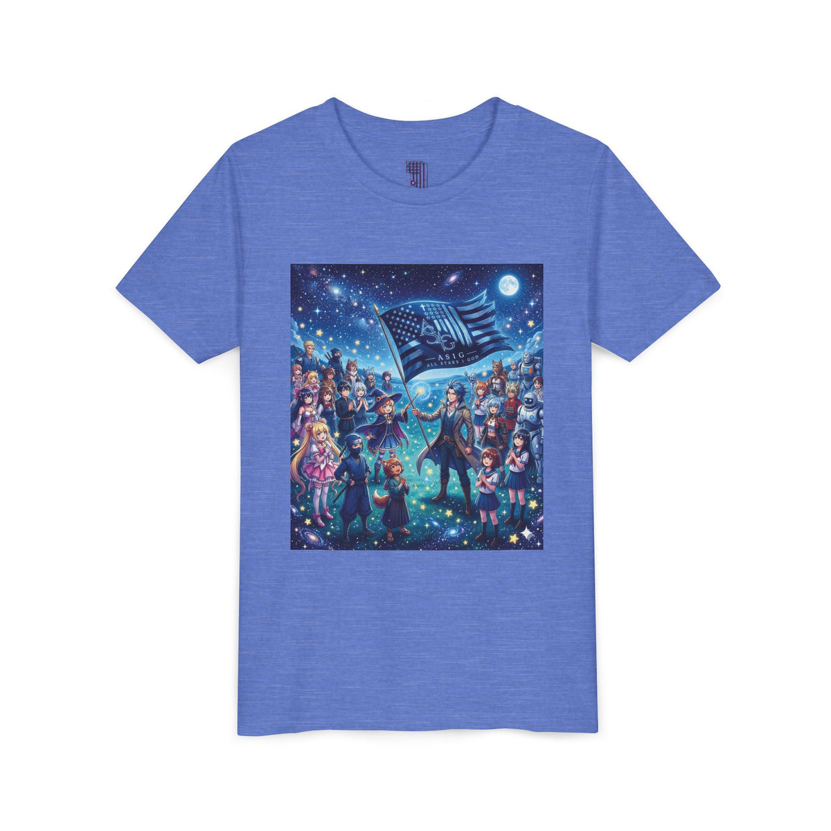 Starry Night Patriotic Kids T‑Shirt (American Flag & Kids Illustration)