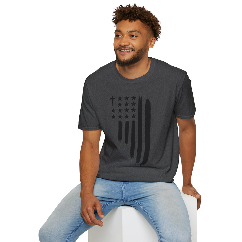 Christian Flag T-Shirt — Distressed American Cross Stars Tee