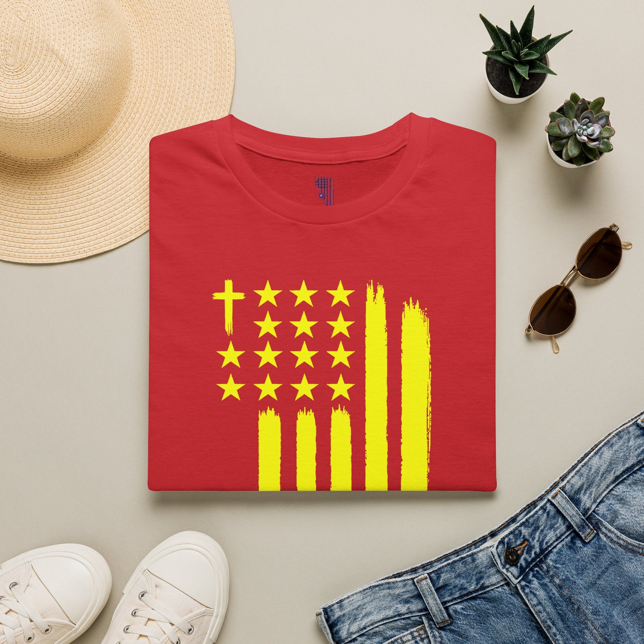 Neon Yellow Stylized American Flag T-Shirt