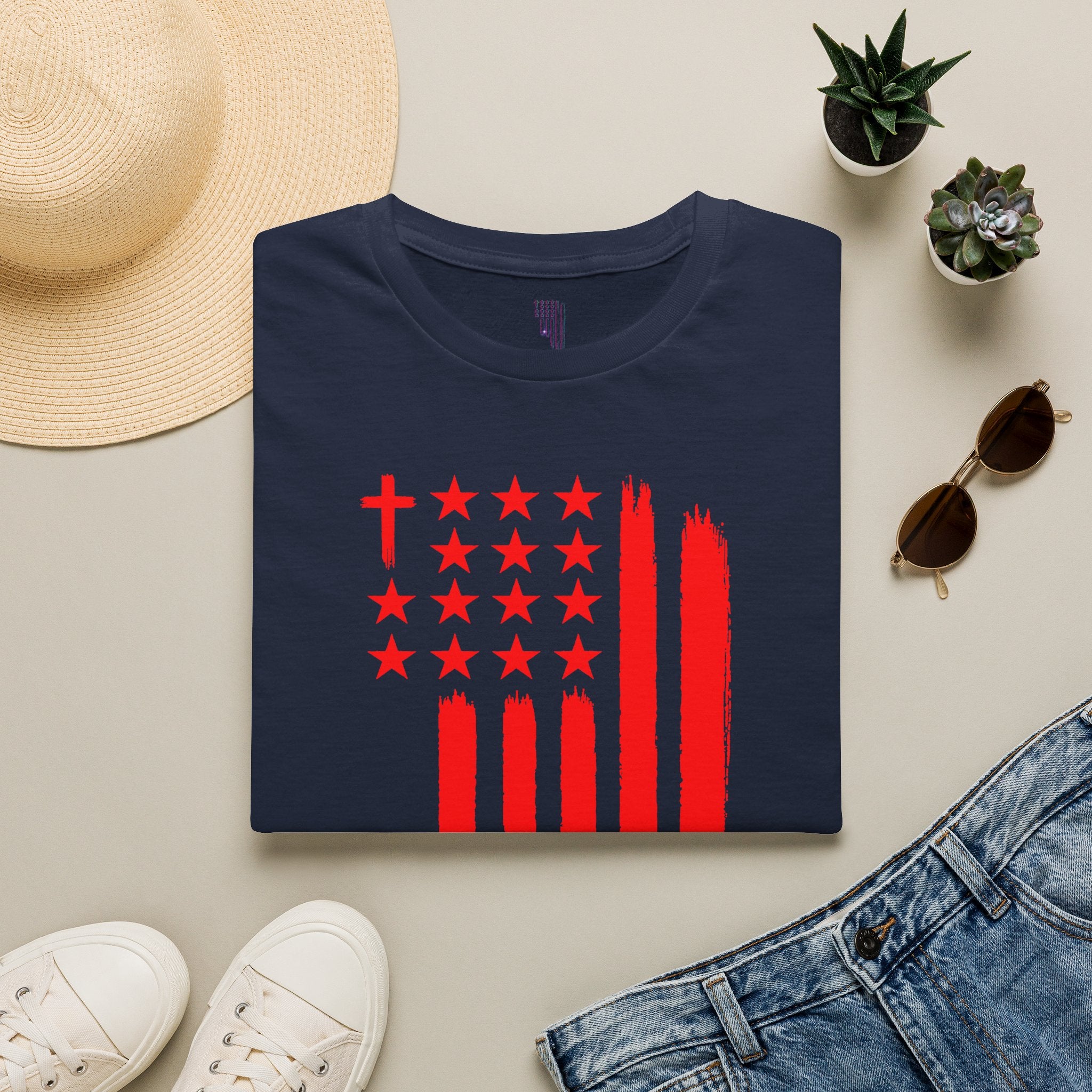 Patriotic Cross & Stars Flag T-Shirt — Christian American Flag Tee