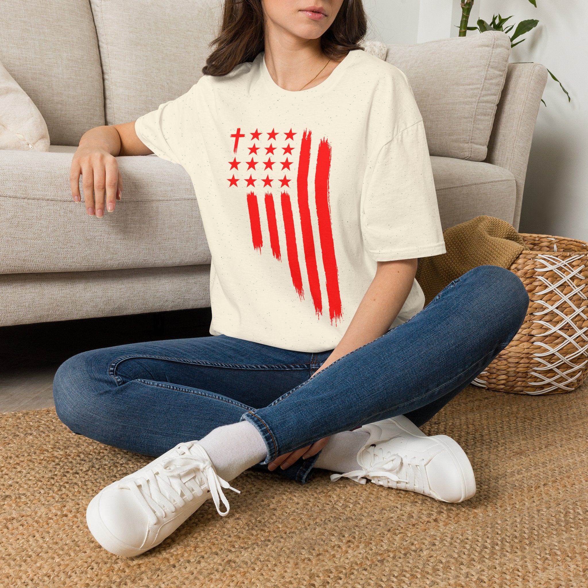 Patriotic Cross & Stars Flag T-Shirt — Christian American Flag Tee