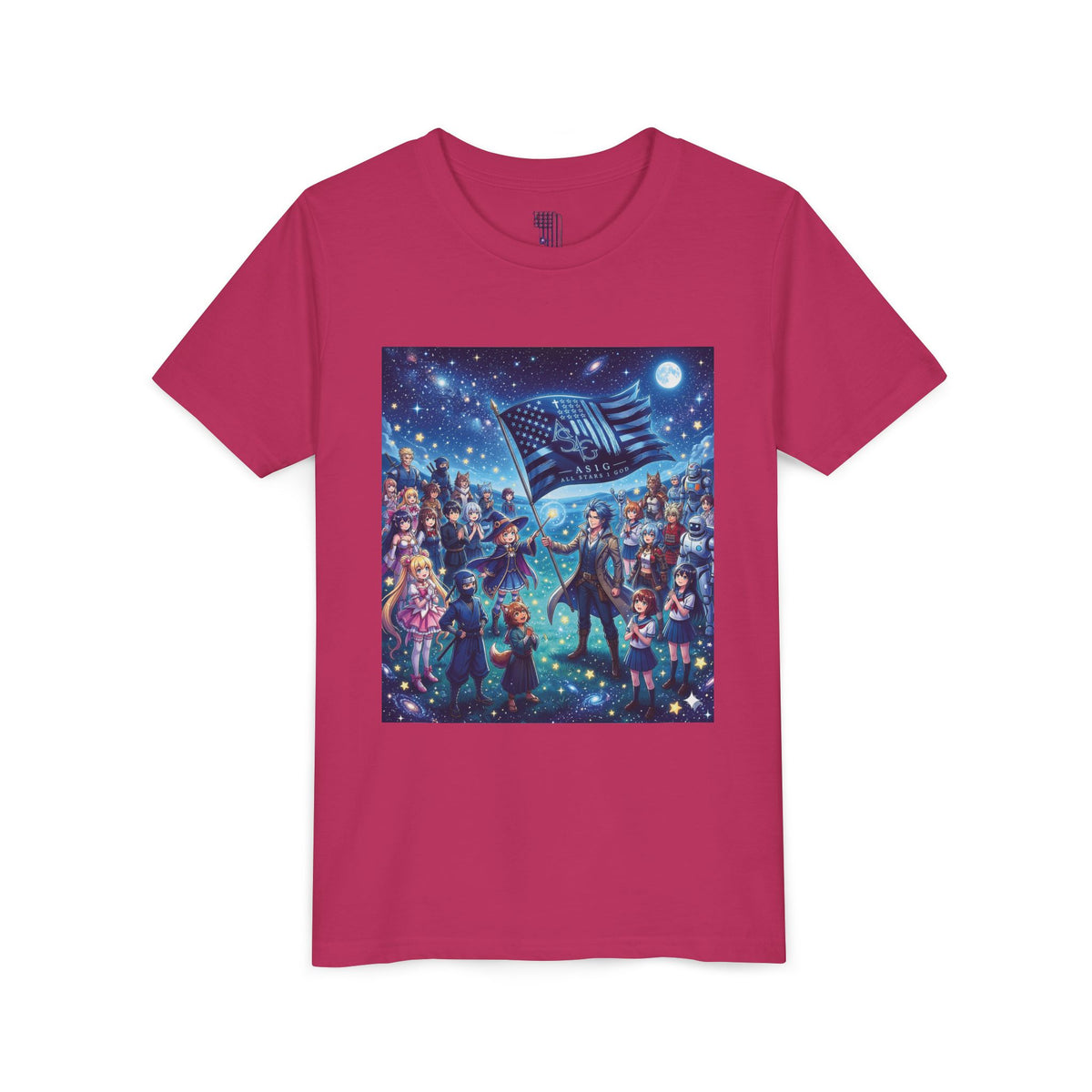 Starry Night Patriotic Kids T‑Shirt (American Flag & Kids Illustration)