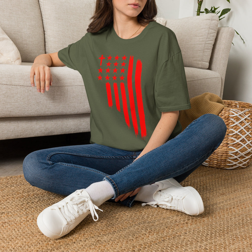 Patriotic Cross & Stars Flag T-Shirt — Christian American Flag Tee