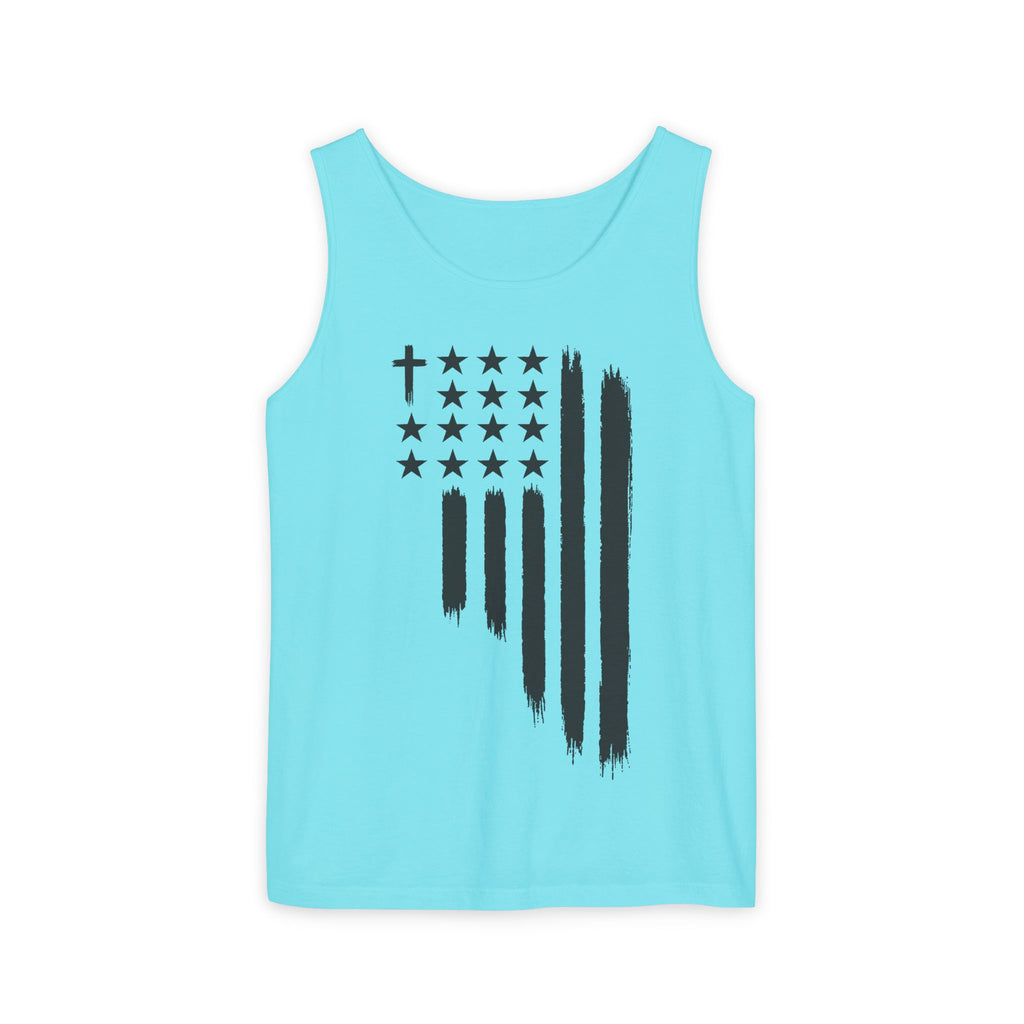 2nd set of colors ALL STARS Flag Tank Top — Distressed Cross & Stars Patriotic Design