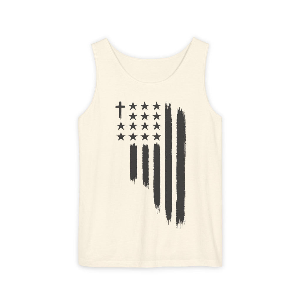 2nd set of colors ALL STARS Flag Tank Top — Distressed Cross & Stars Patriotic Design