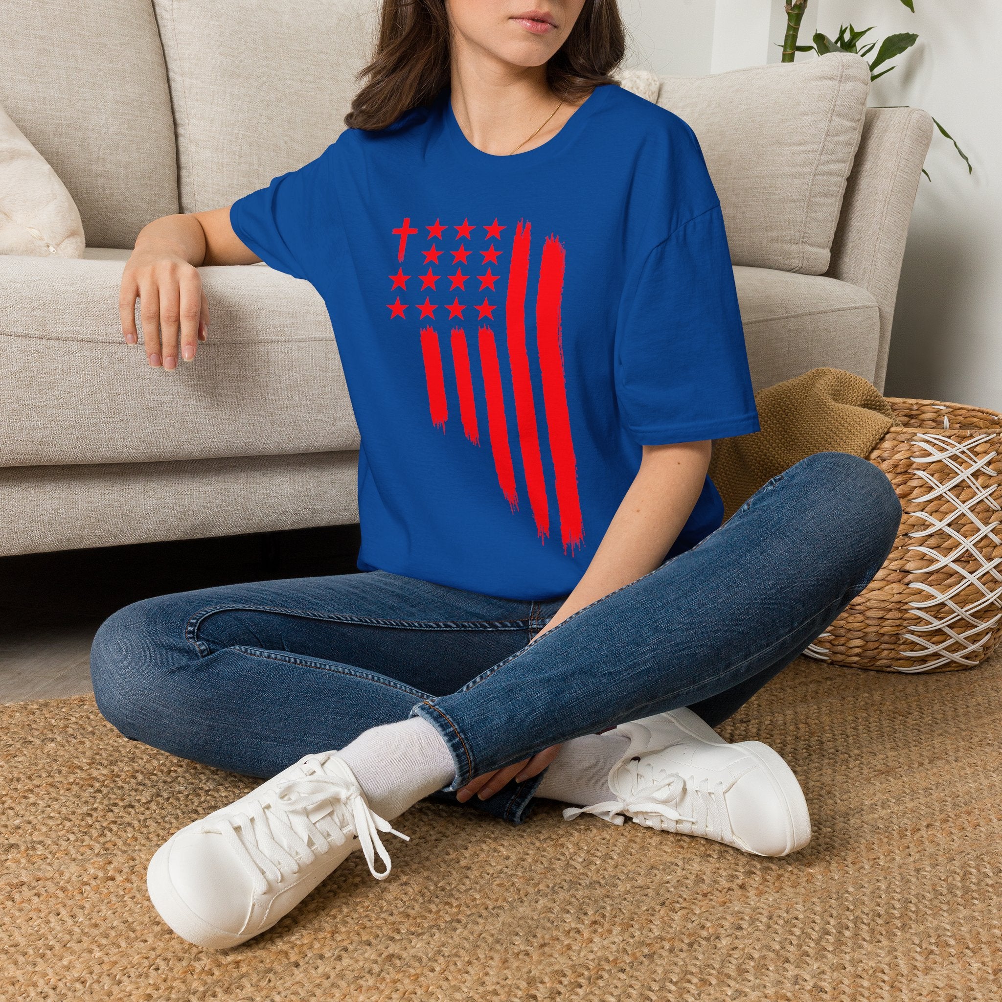Patriotic Cross & Stars Flag T-Shirt — Christian American Flag Tee