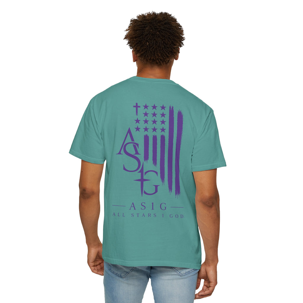 ASIG All Stars & God Flag T‑Shirt — Purple Brushstroke American Flag Tee