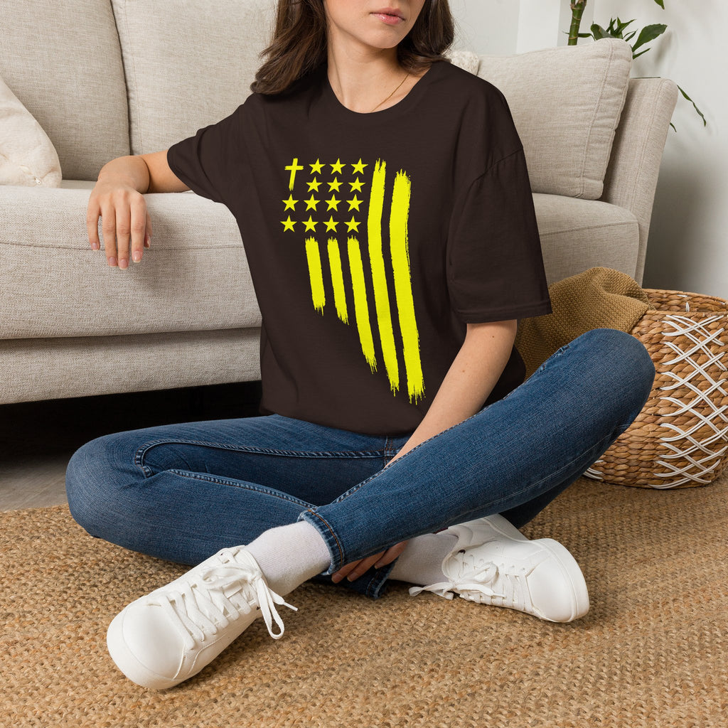 Neon Yellow Stylized American Flag T-Shirt