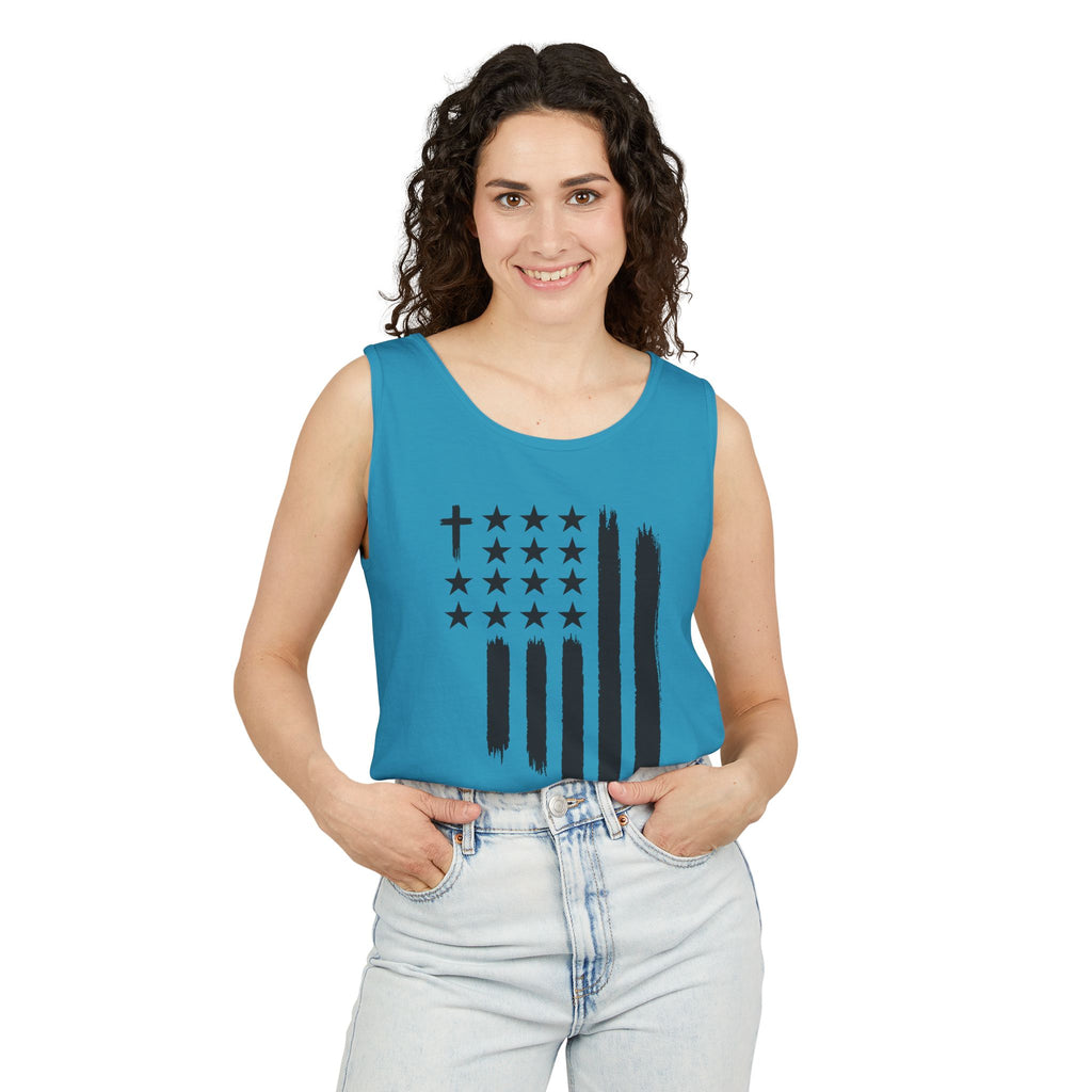 1st set of colors ALL STARS Flag Tank Top — Distressed Cross & Stars Patriotic Tank