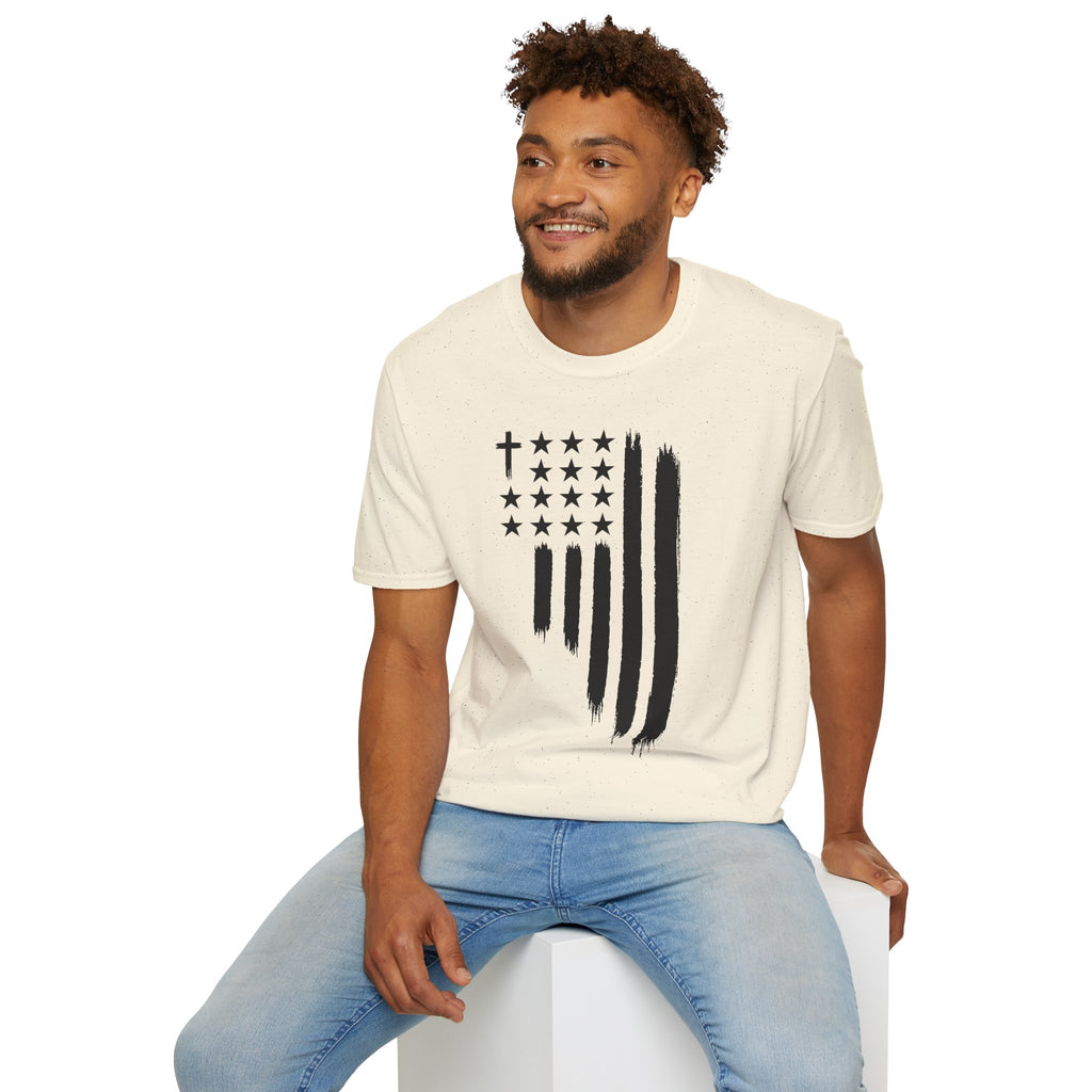 Christian Flag T-Shirt — Distressed American Cross Stars Tee