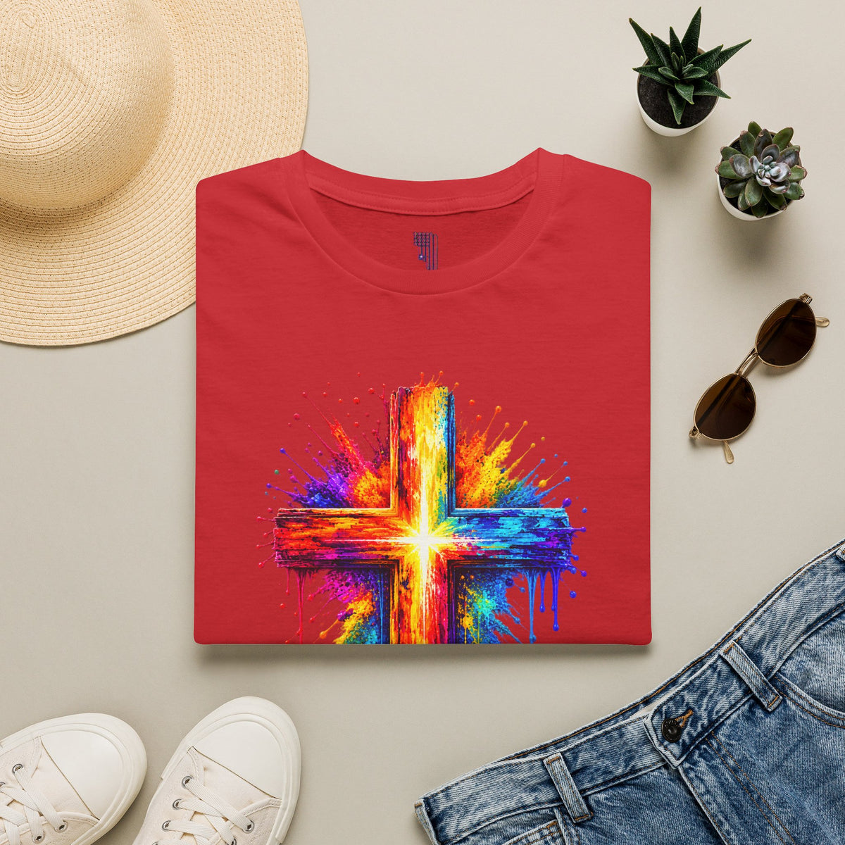 Rainbow Watercolor Cross T-Shirt