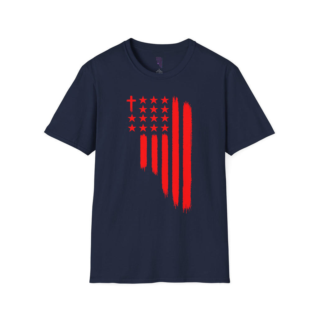 Patriotic Cross & Stars Flag T-Shirt — Christian American Flag Tee