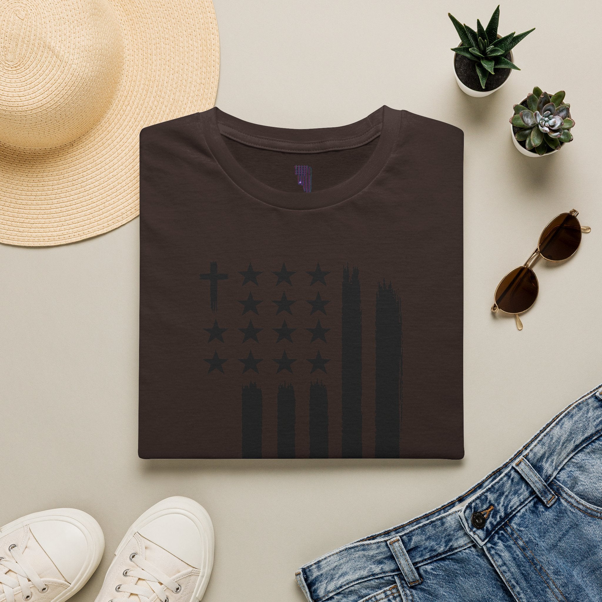 Christian Flag T-Shirt — Distressed American Cross Stars Tee