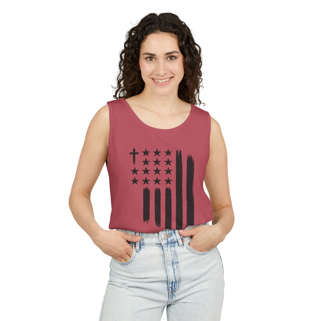 1st set of colors ALL STARS Flag Tank Top — Distressed Cross & Stars Patriotic Tank