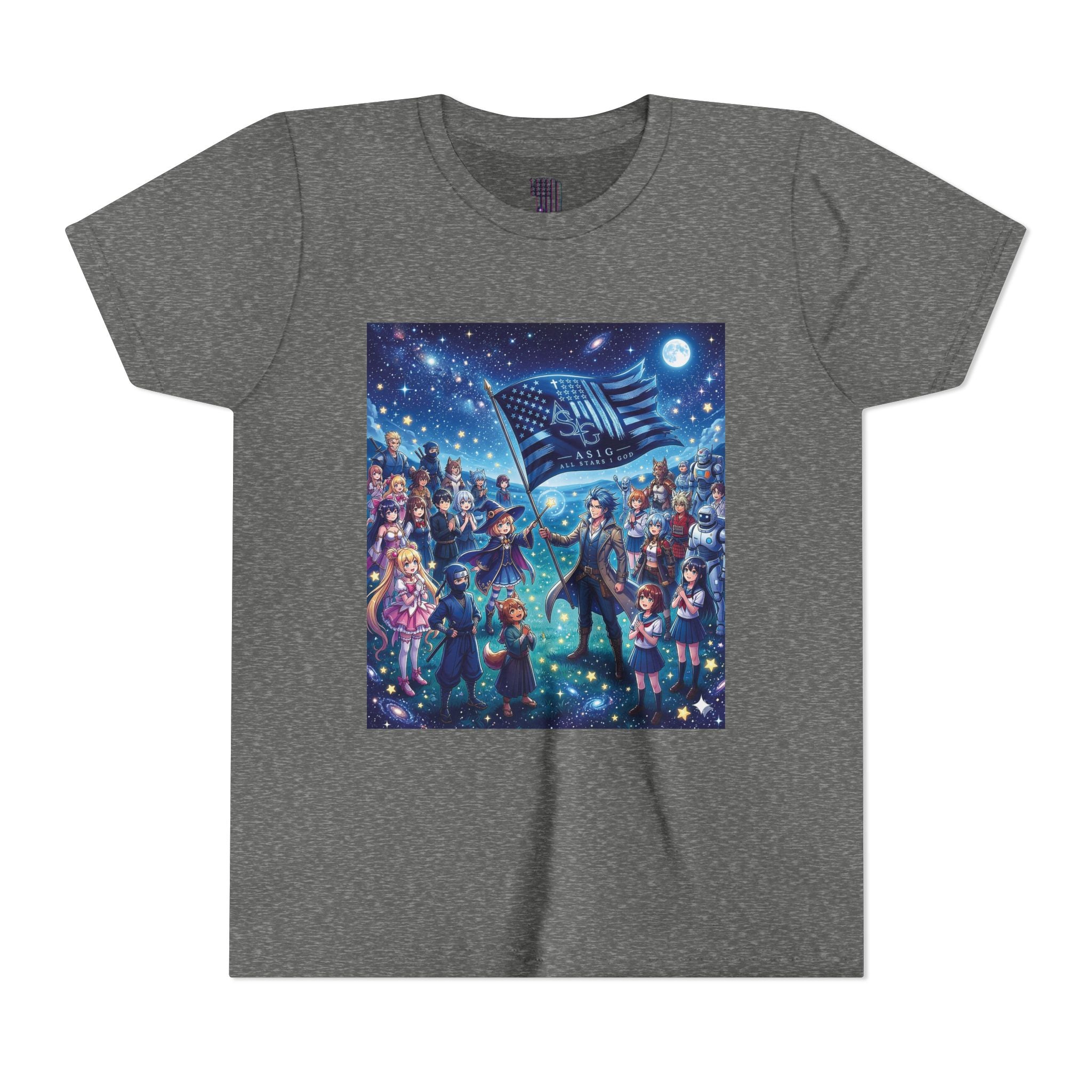 Youth Tee — Starry Night Patriotic Kids T‑Shirt (American Flag & Kids Illustration)