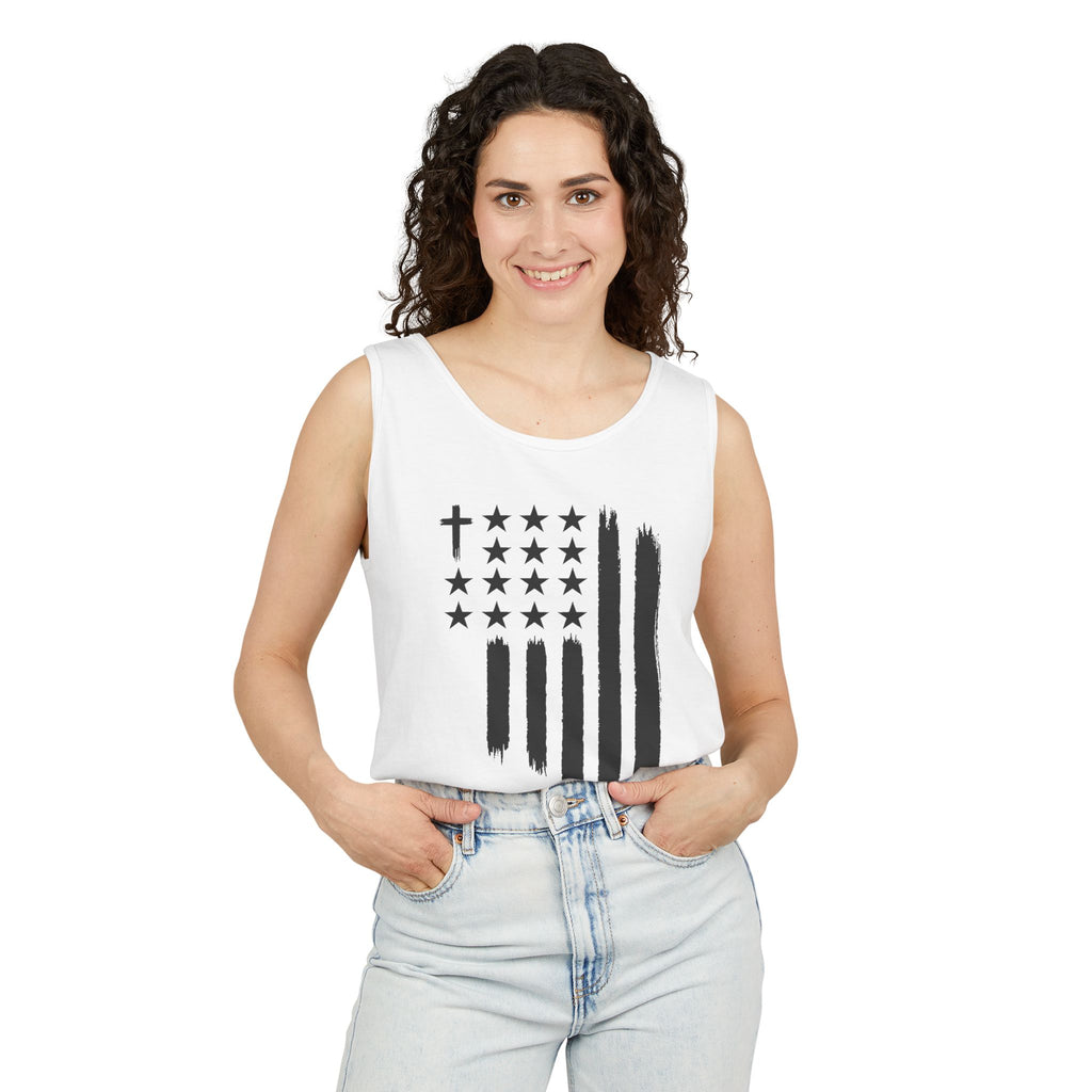 1st set of colors ALL STARS Flag Tank Top — Distressed Cross & Stars Patriotic Tank