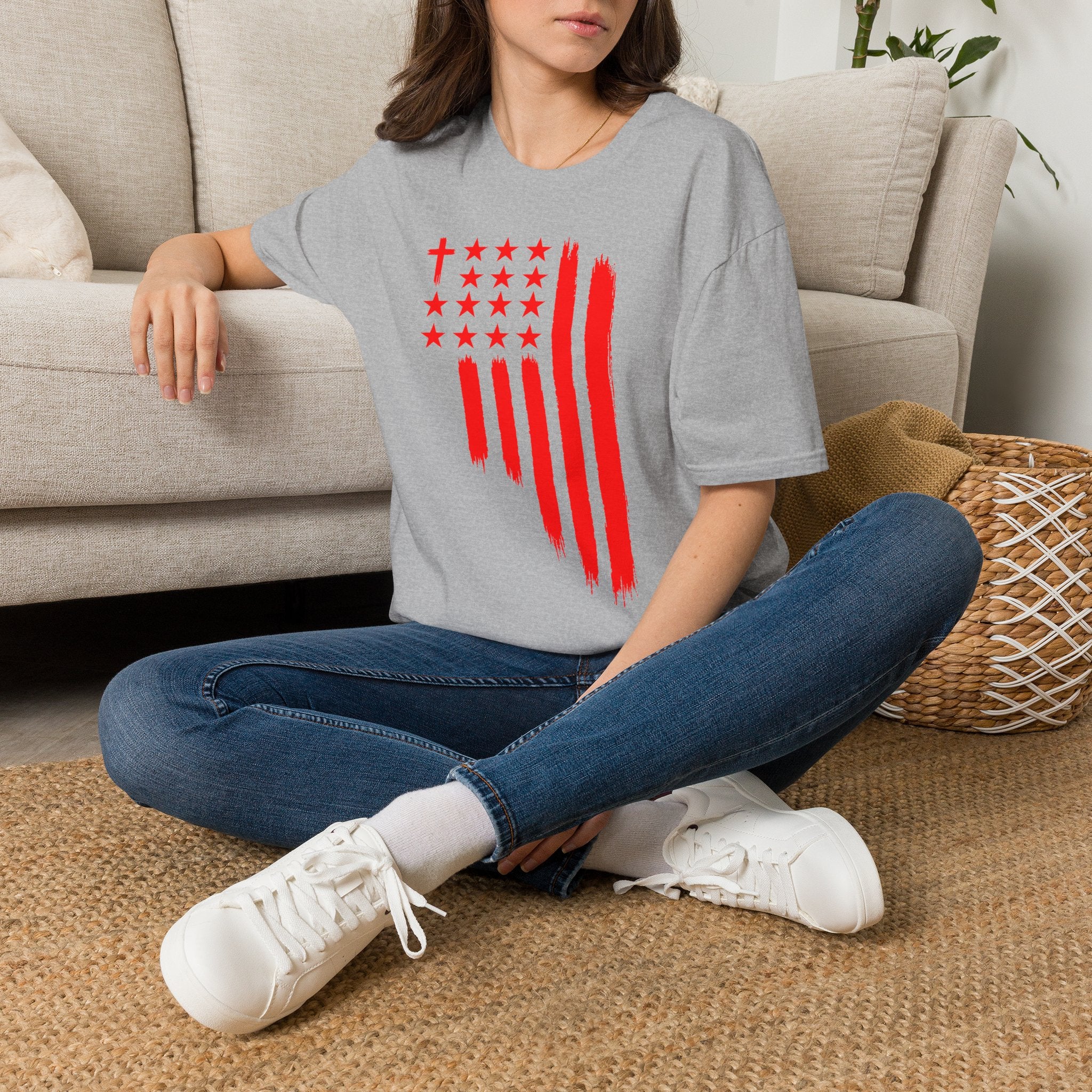 Patriotic Cross & Stars Flag T-Shirt — Christian American Flag Tee
