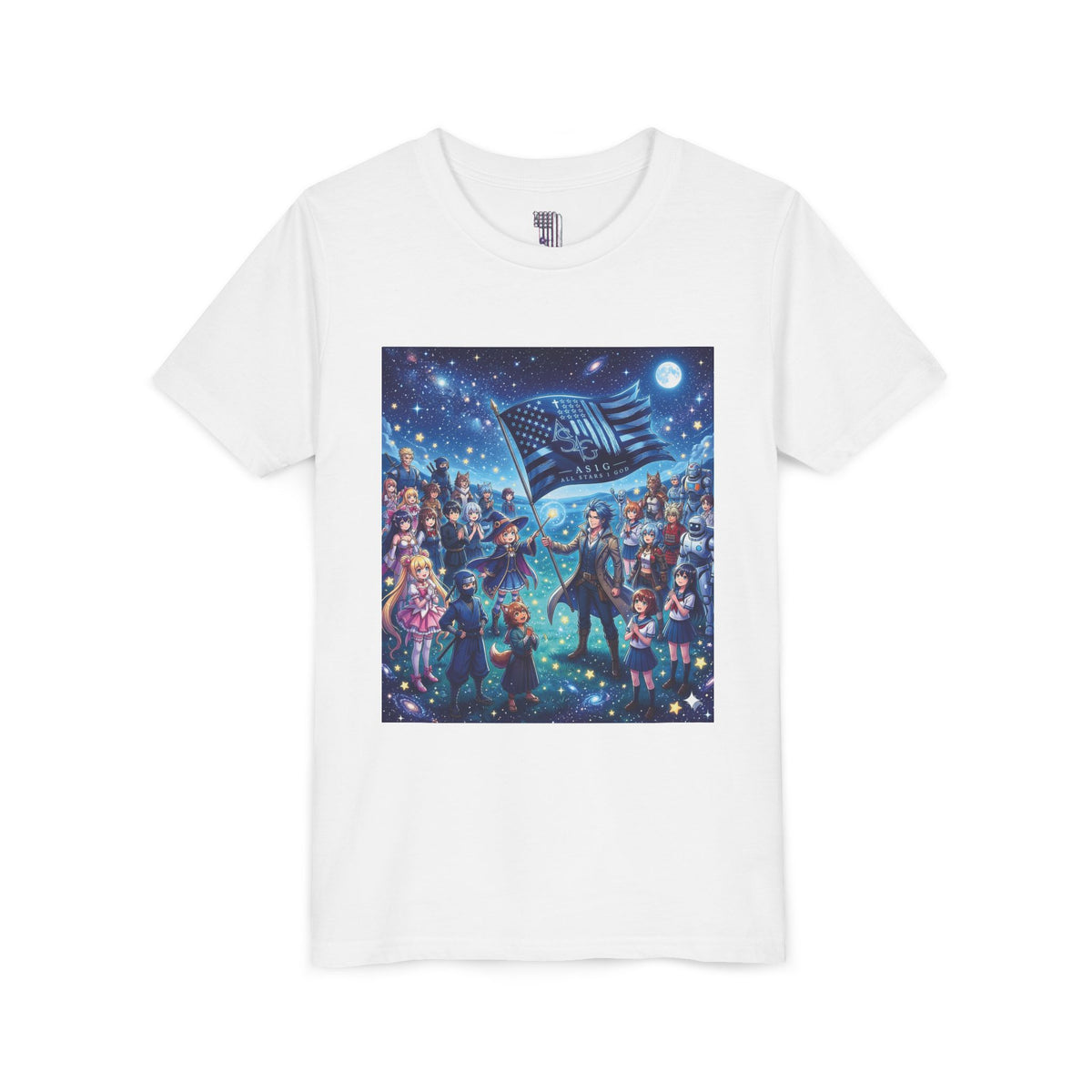 Starry Night Patriotic Kids T‑Shirt (American Flag & Kids Illustration)