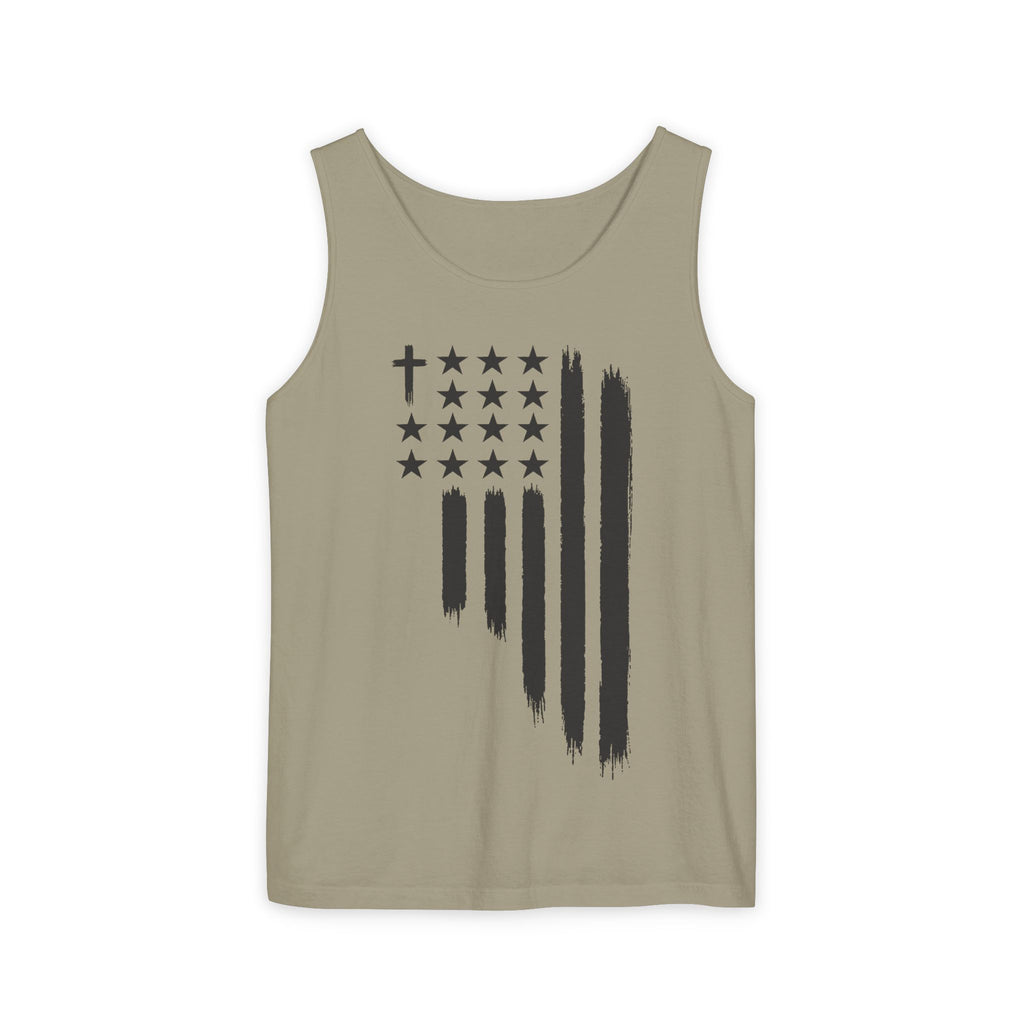 2nd set of colors ALL STARS Flag Tank Top — Distressed Cross & Stars Patriotic Design