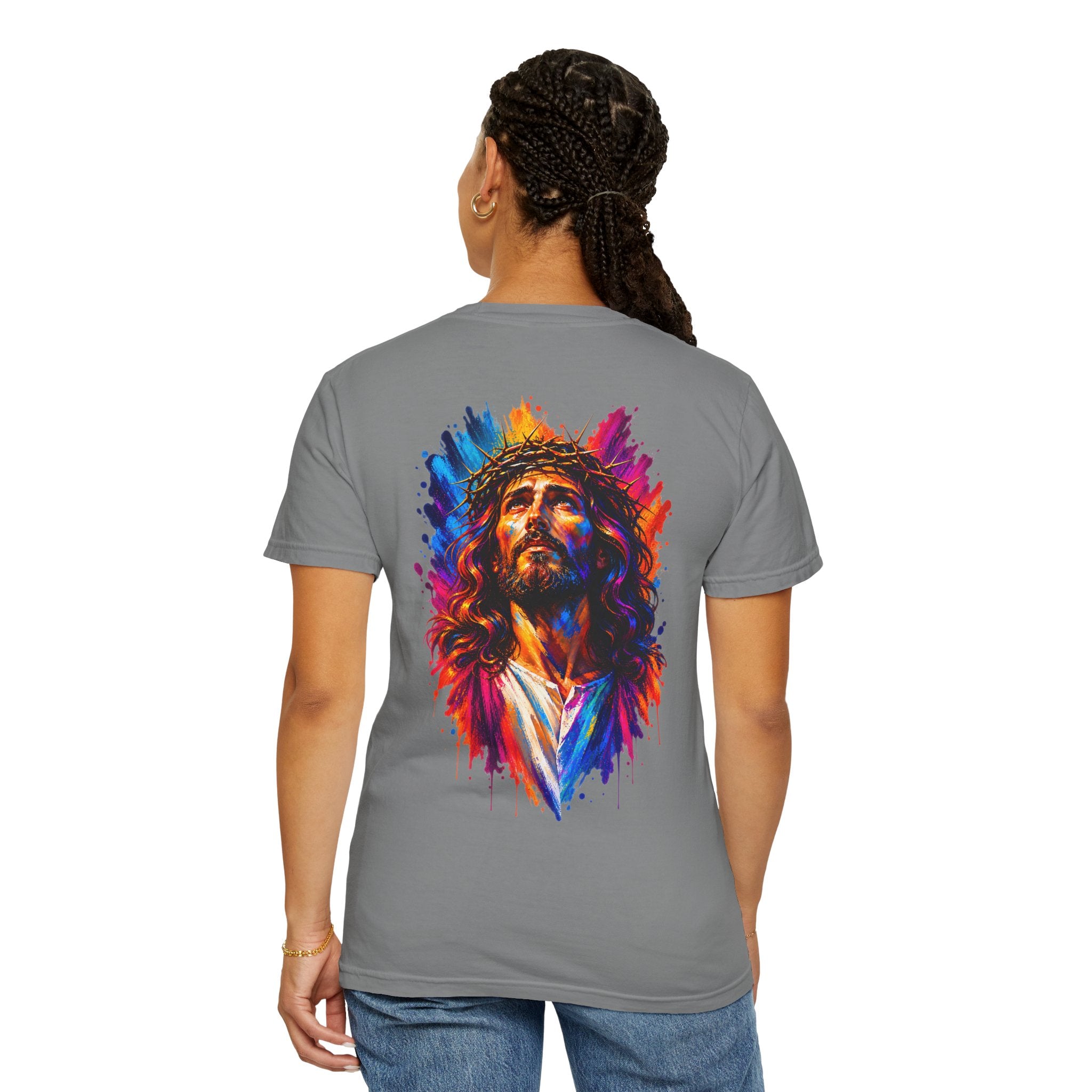 Jesus Portrait T-Shirt — Colorful Watercolor Cross Tee