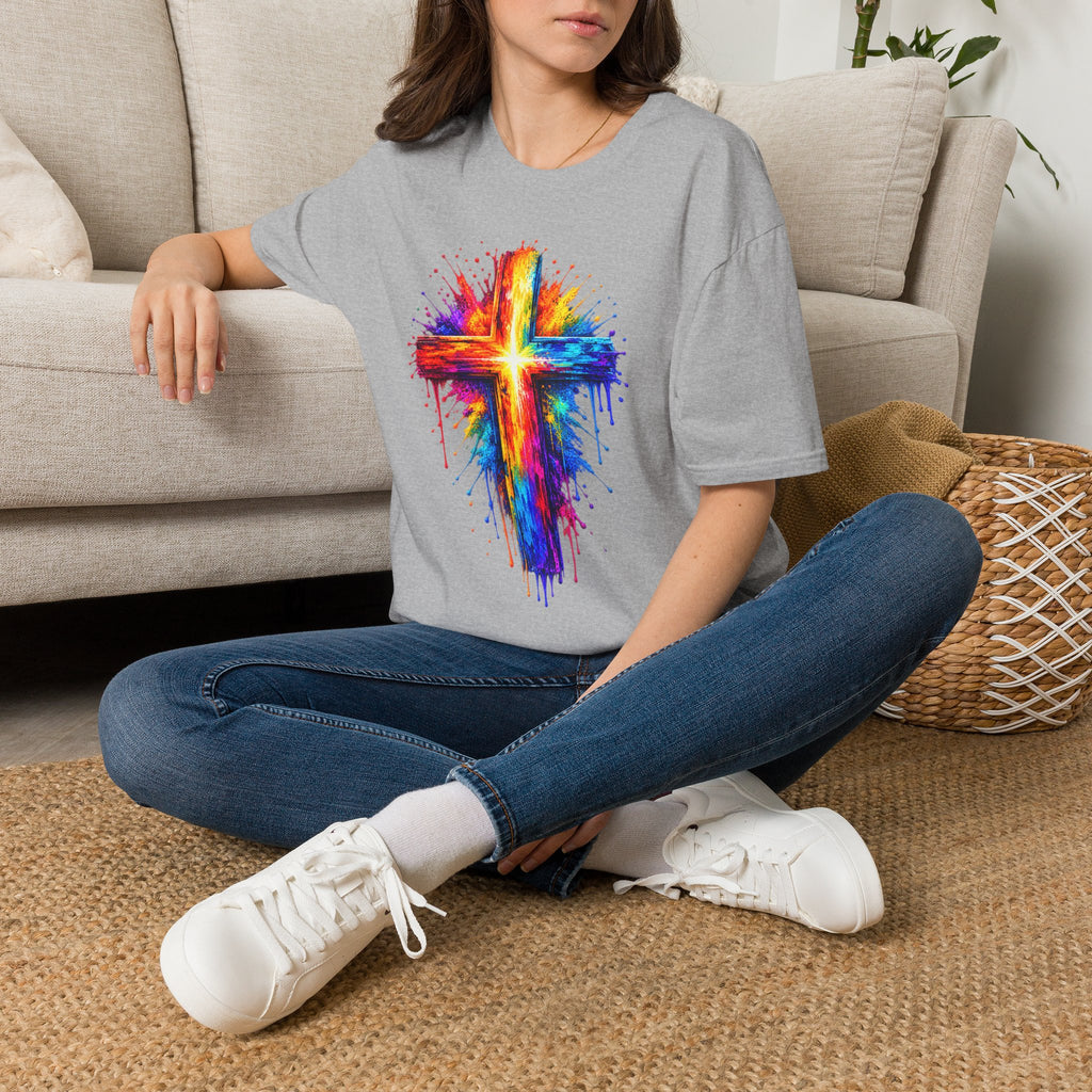 Rainbow Watercolor Cross T-Shirt