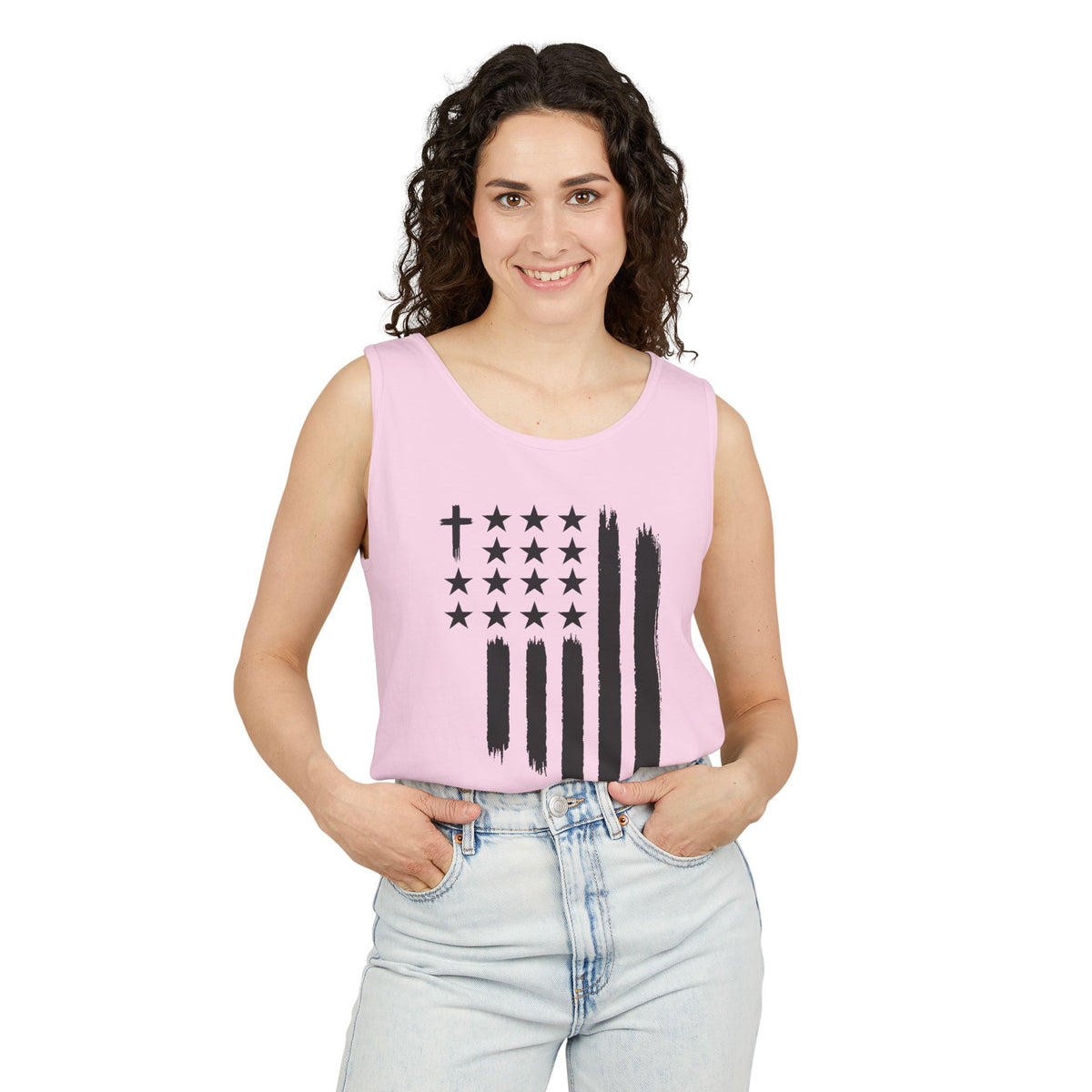 1st set of colors ALL STARS Flag Tank Top — Distressed Cross & Stars Patriotic Tank